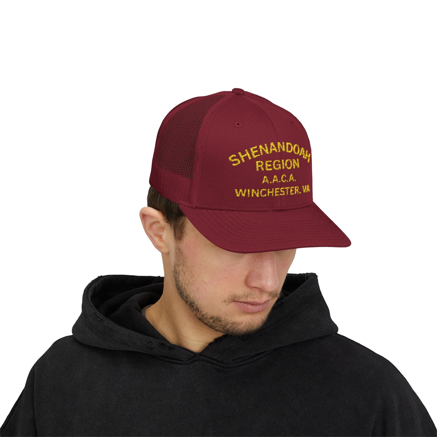 Shenandoah Region Embroidered Trucker Cap — "Shenandoah Region A.A.C.A. Winchester, VA" Mesh Snapback