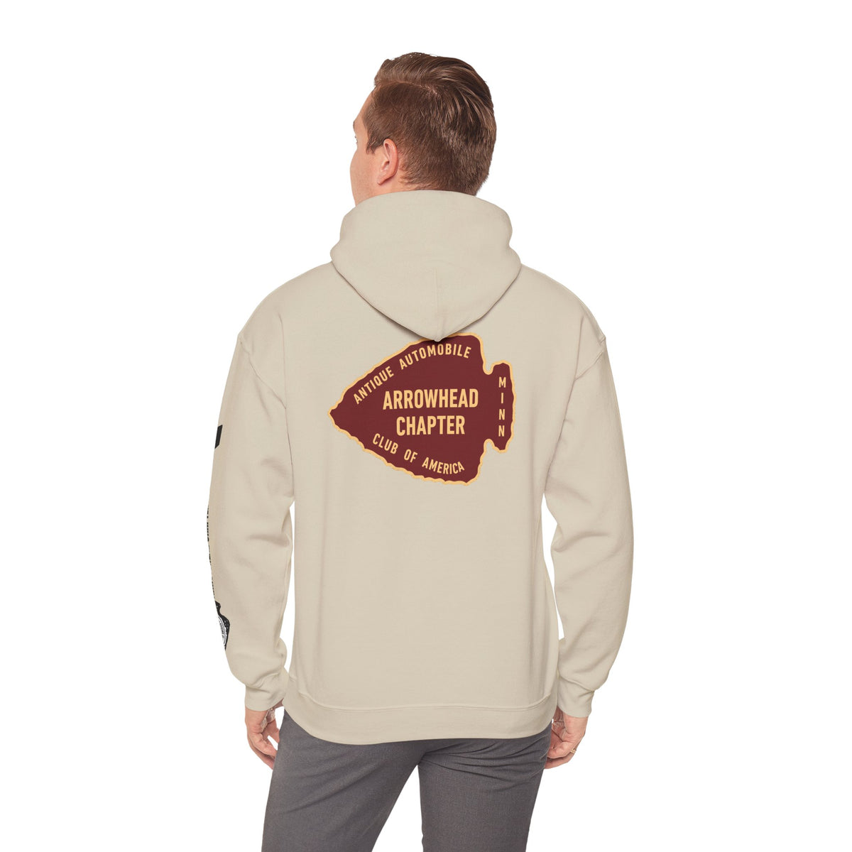 Arrowhead Chapter AACA Club Hoodie — "I'd Rather Be in My Antique Car" plus Sleeve and Back Images