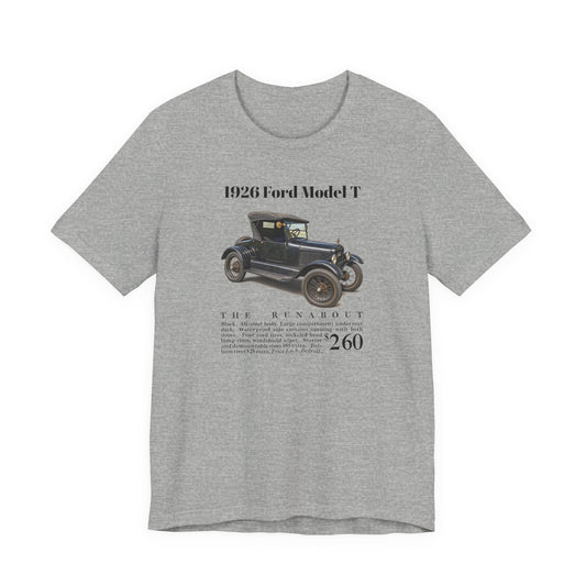 1926 Ford Model T Runabout Vintage Car Tee — Unisex Jersey Short Sleeve Tee