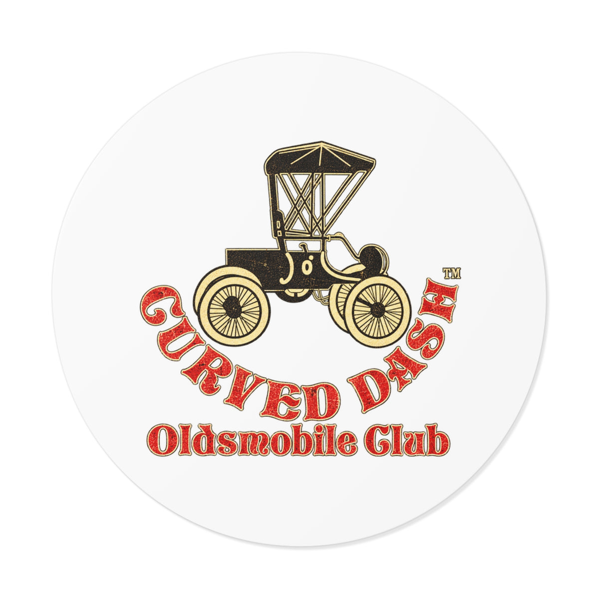 Curved Dash Oldsmobile Club Round Vinyl Sticker — Great for Windshields!