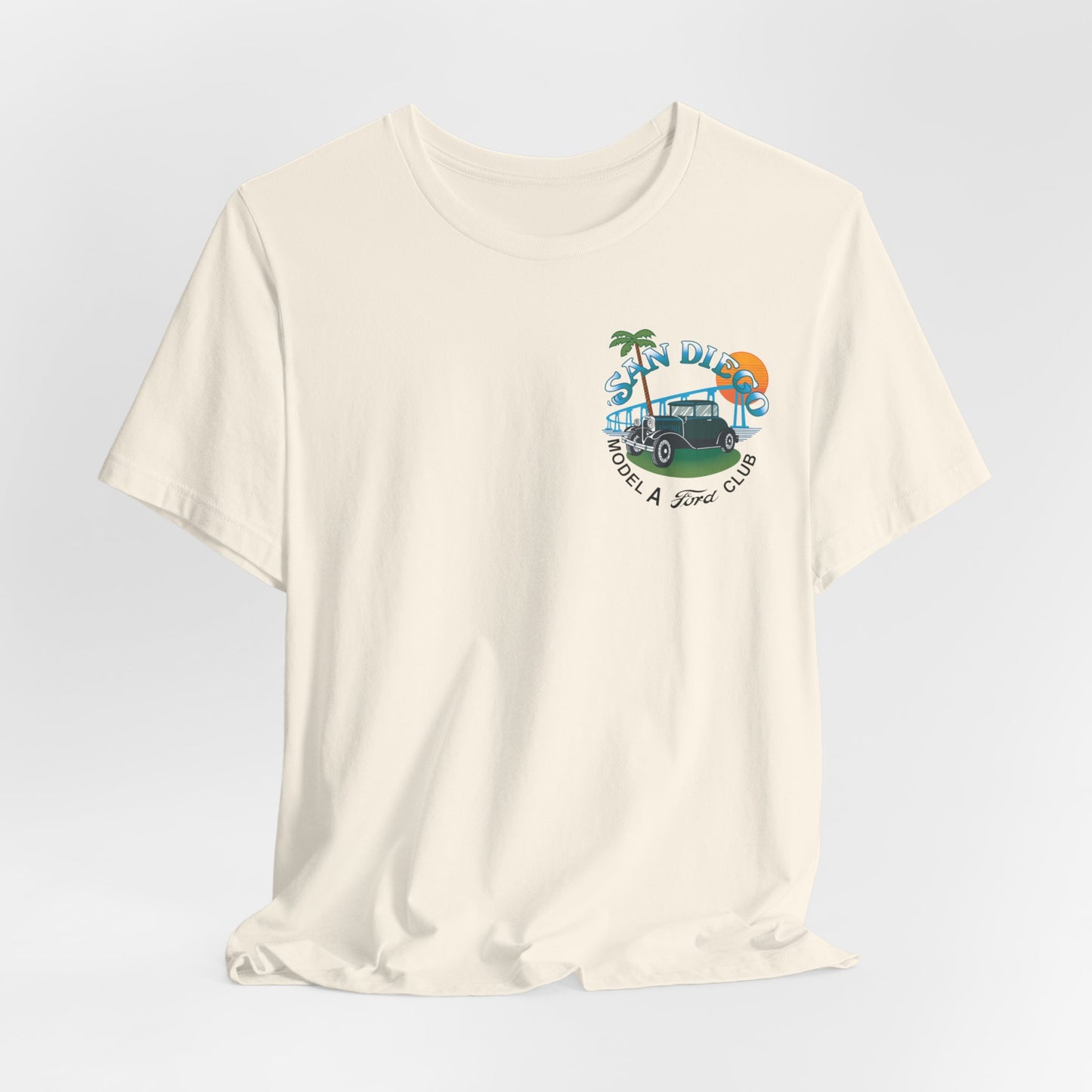 San Diego Model A Ford Club Tee — Small Logo on Chest and Large Logo on Back