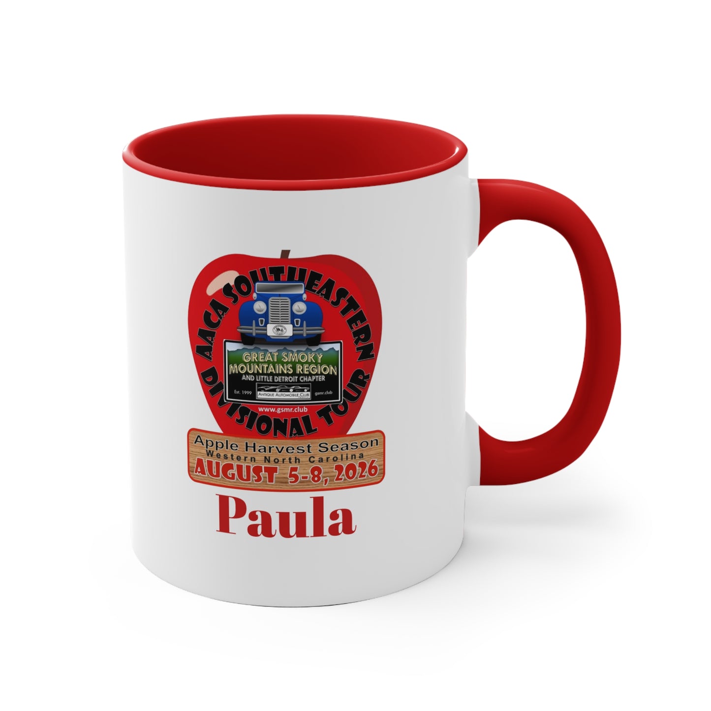 AACA Southeastern Divisional Tour PAULA Personalized Apple Harvest Festival Mug — 11oz Accent Coffee Cup (Custom Name)