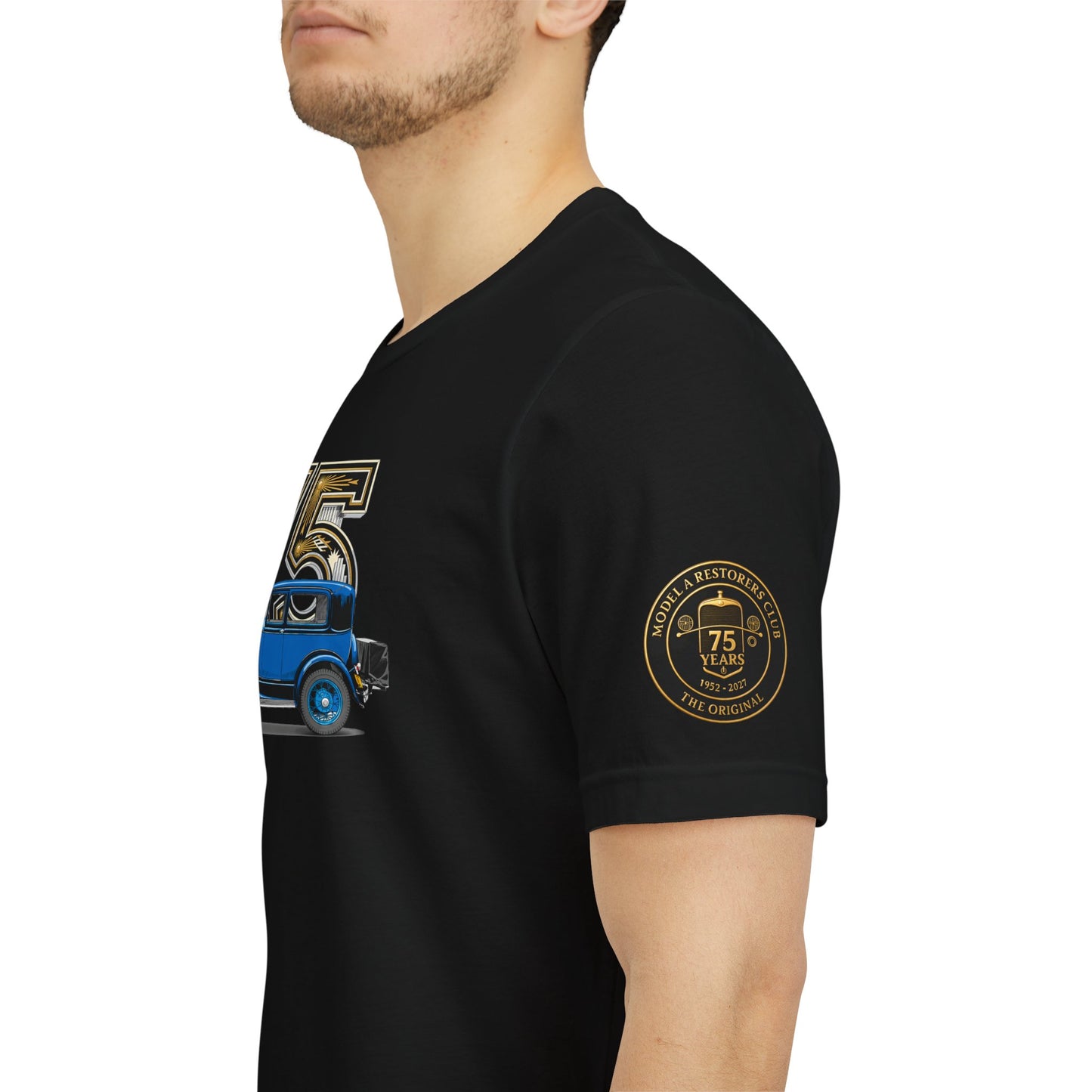 MARC 75th Anniversary T-shirt with blue sedan and MARC logos on both sleeves