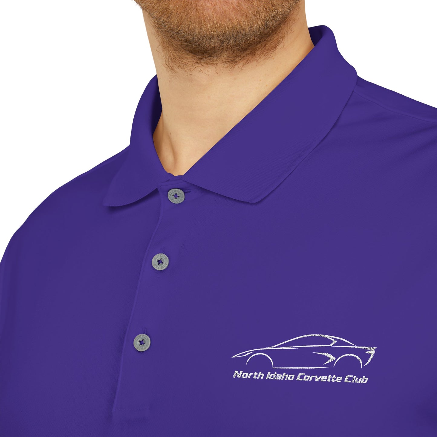 North Idaho Corvette Club White Embroidered Polo — adidas Unisex Performance Polo