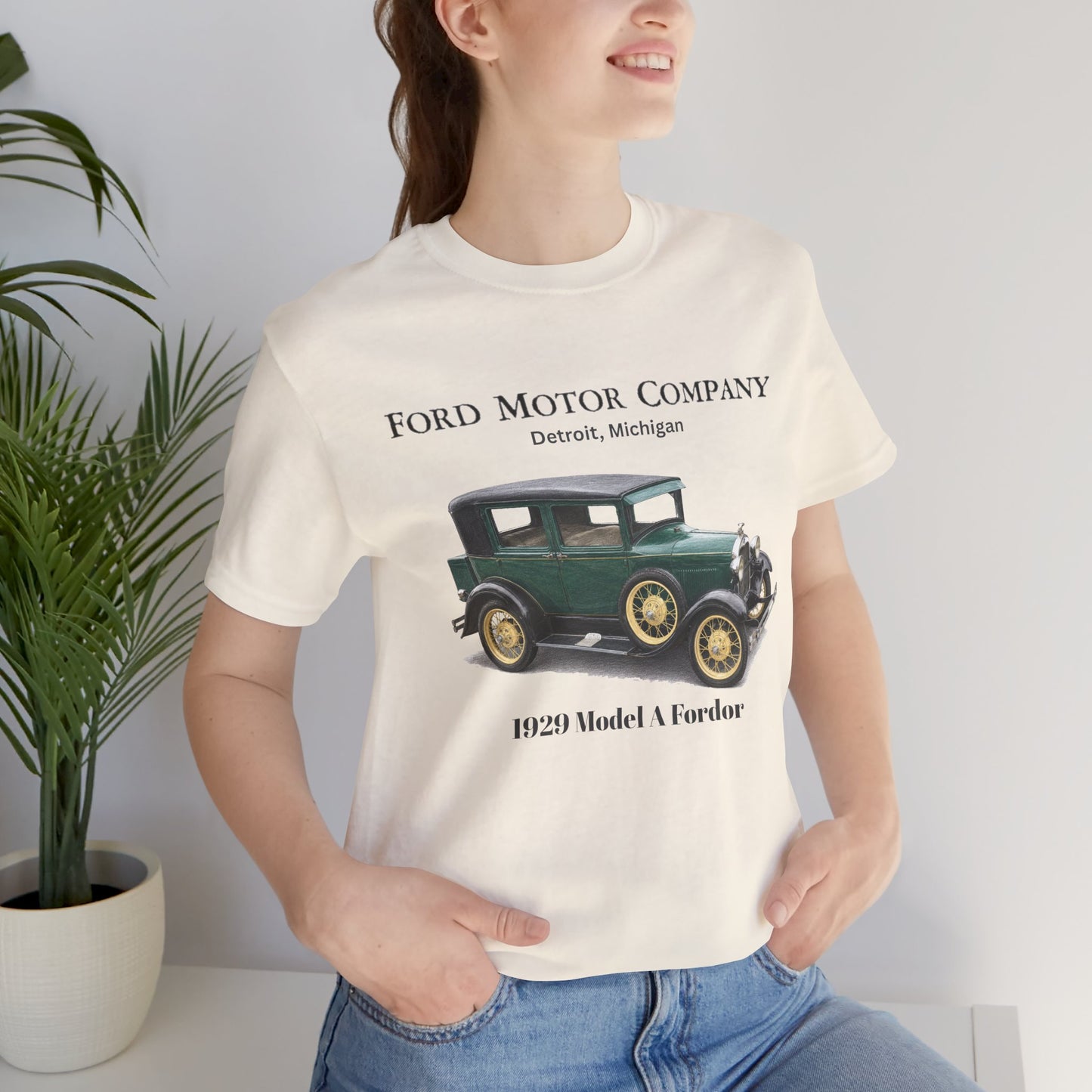 1929 Ford Model A Fordor Tee – Ford Motor Company Retro Car Shirt (French Lick)