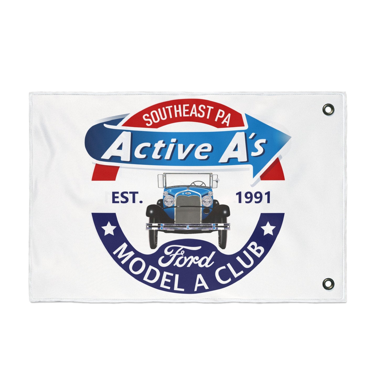 Active A's Ford Model A Club Double-Sided Flag — Southeast PA Active A's Ford Model A Club Banner (Est. 1991)