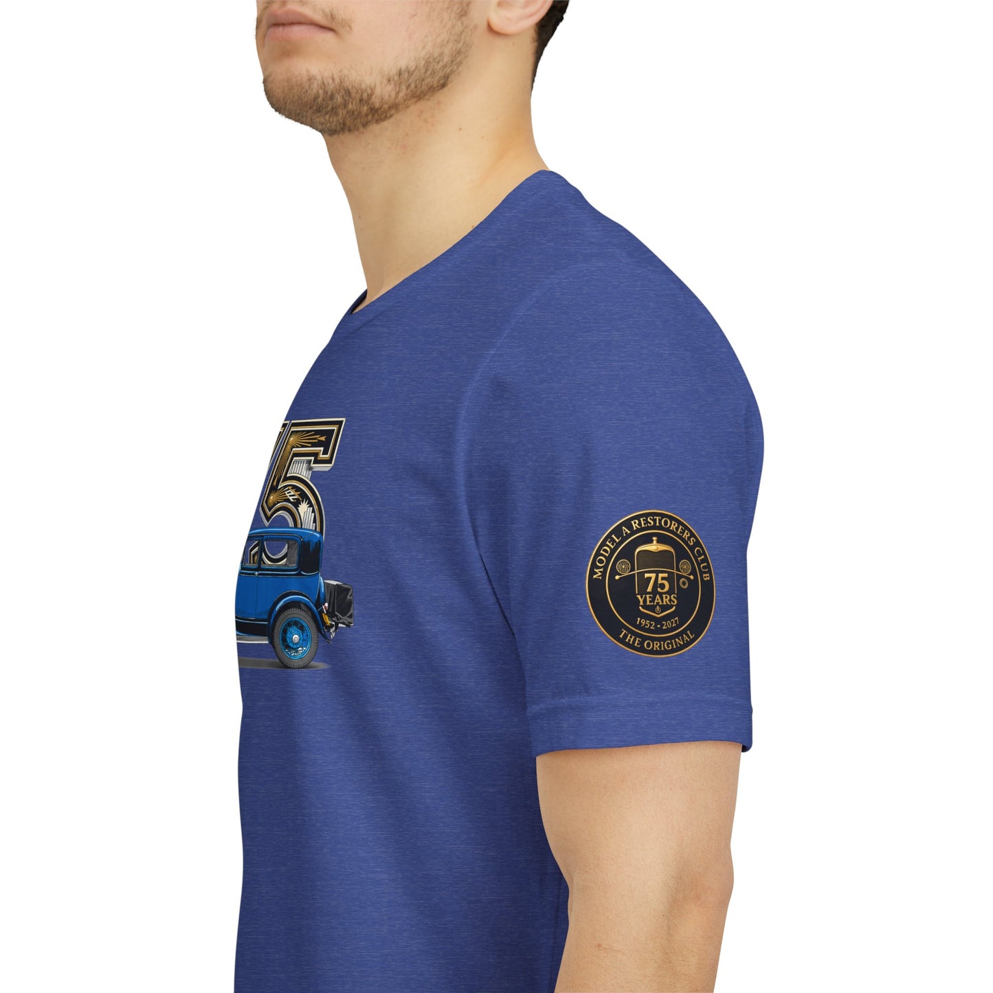 MARC 75th Anniversary T-shirt with blue sedan and MARC logos on both sleeves