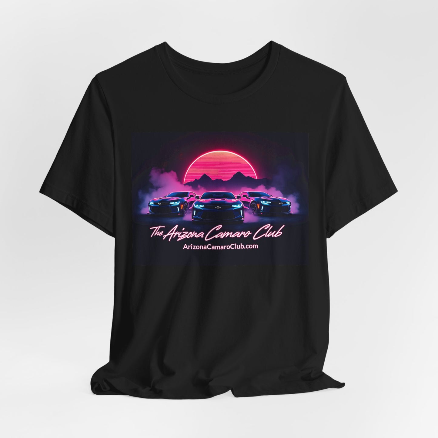 Retro Sunset Camaro Club T-Shirt — "The Arizona Camaro Club" Neon Car Tee