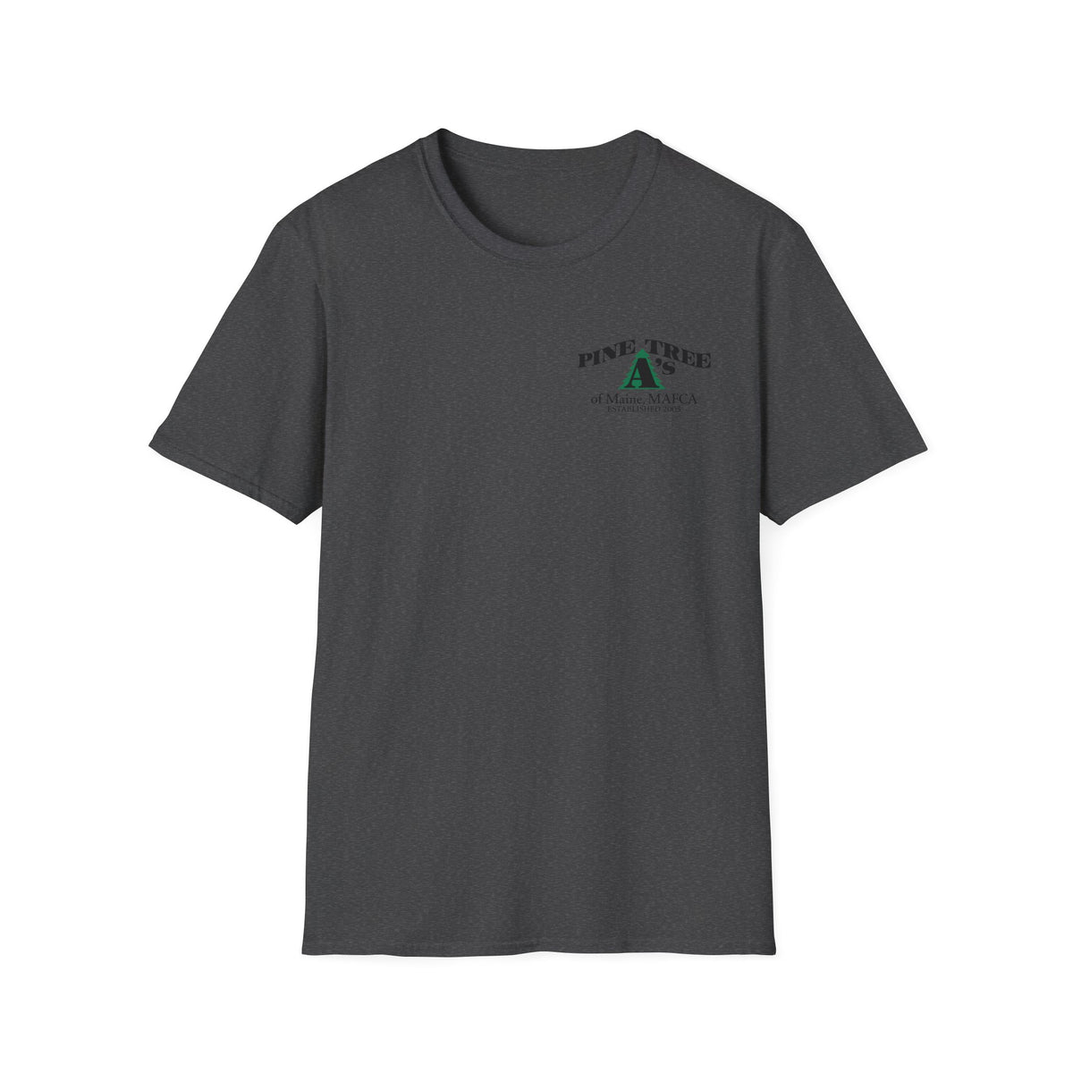 Pine Tree A's of Maine, MAFCA T‑Shirt with Front and Back Logos — Unisex Softstyle T-Shirt