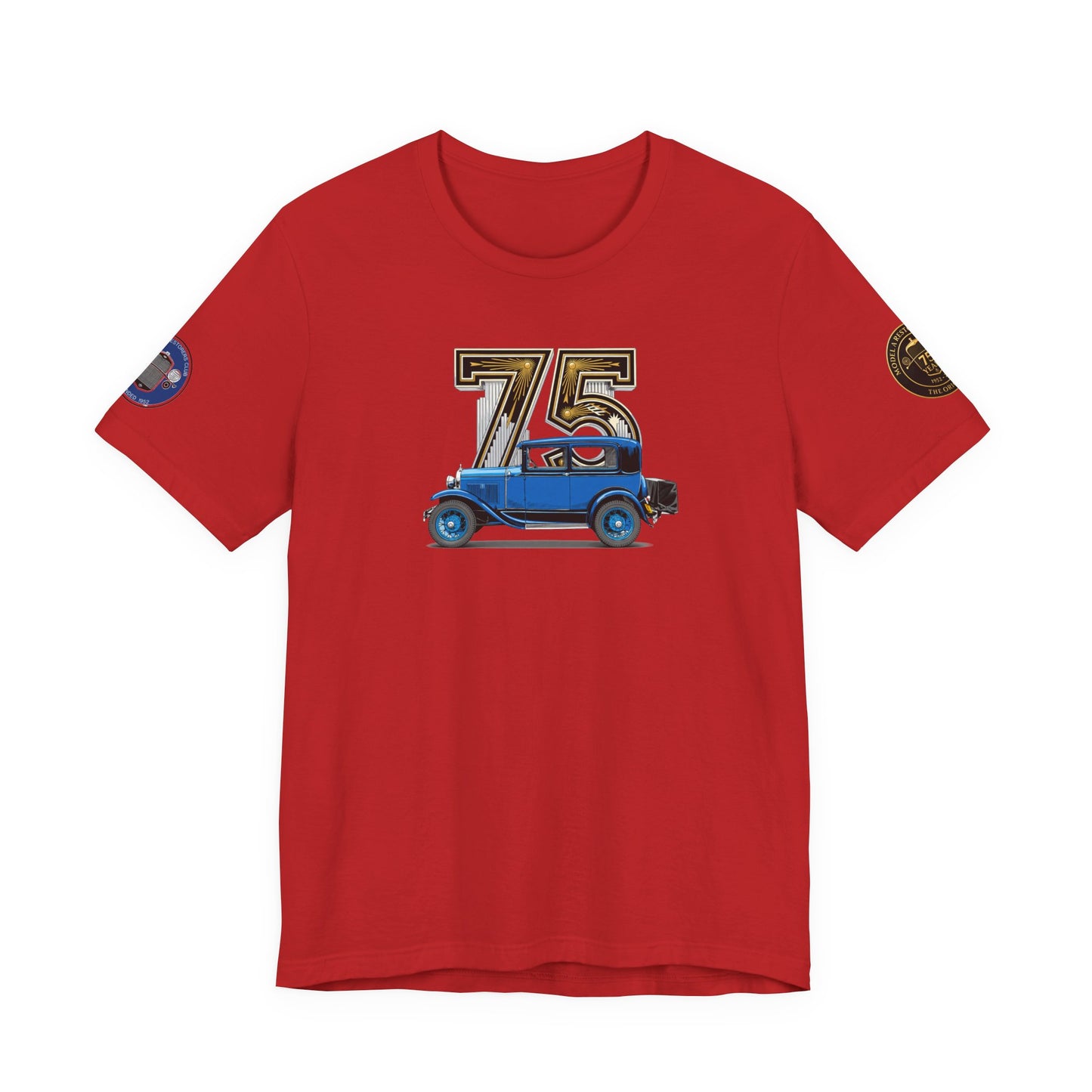 MARC 75th Anniversary T-shirt with blue sedan and MARC logos on both sleeves