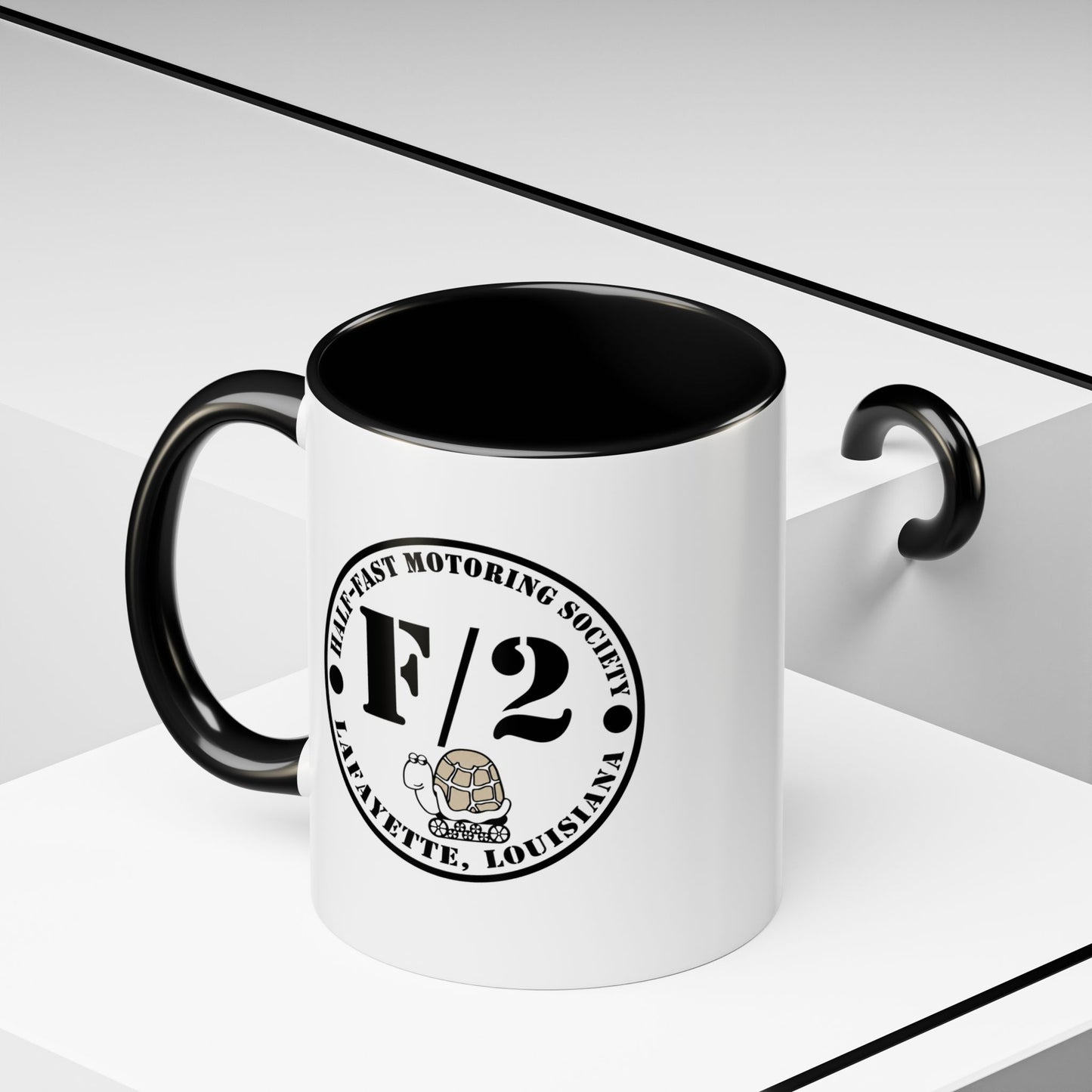 F/2 Half-Fast Motoring Society Accent Coffee Mug — Lafayette, Louisiana Emblem (11/15oz)