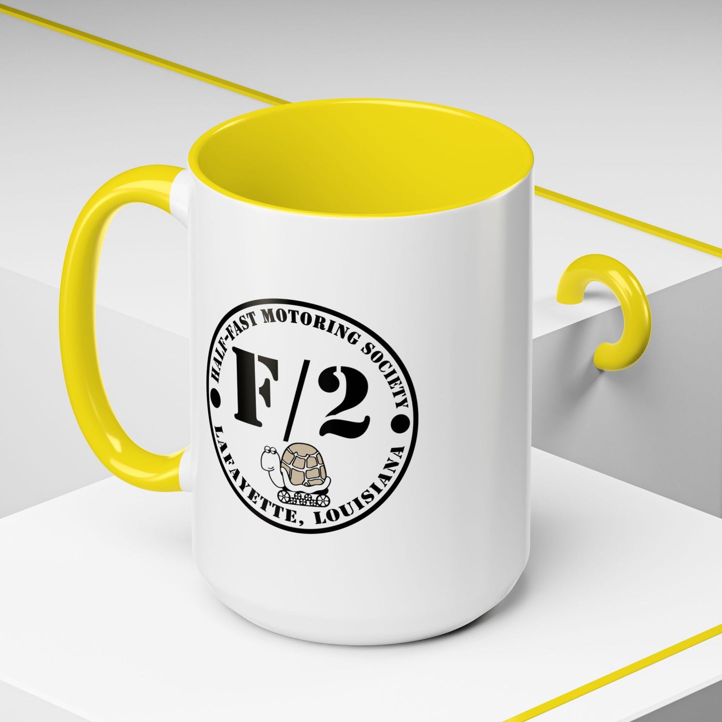F/2 Half-Fast Motoring Society Accent Coffee Mug — Lafayette, Louisiana Emblem (11/15oz)