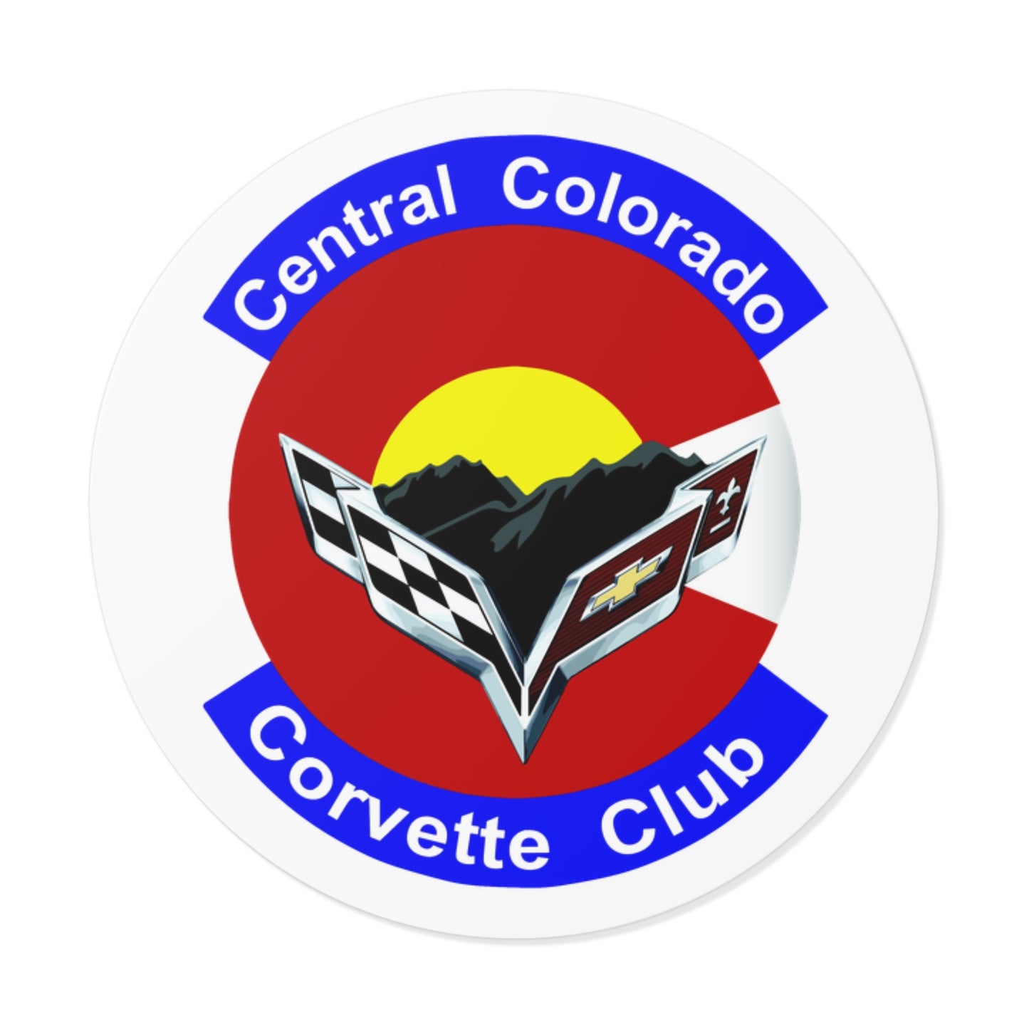 Central Colorado Corvette Club Round Vinyl Sticker — Car Club Emblem