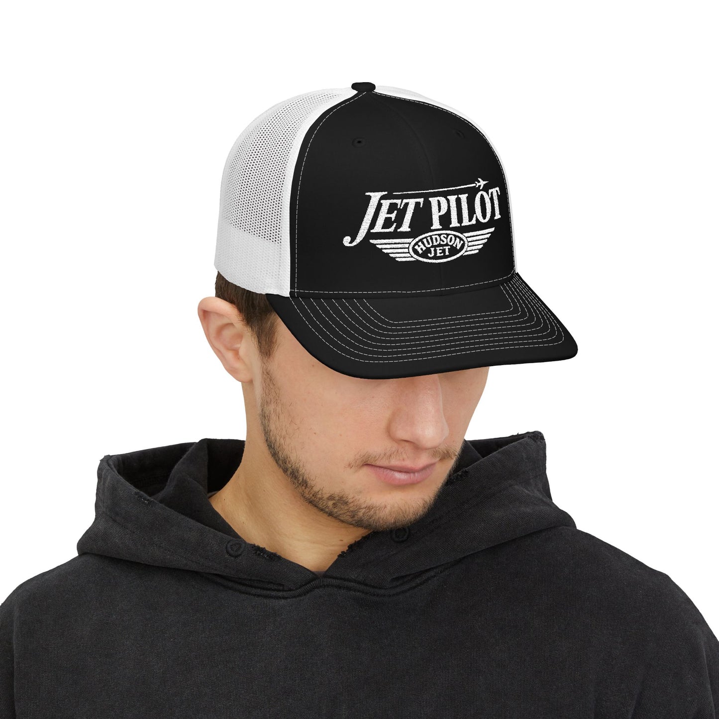 Jet Pilot Embroidered Snap Back Trucker Cap — Richardson 112 Snapback Hat