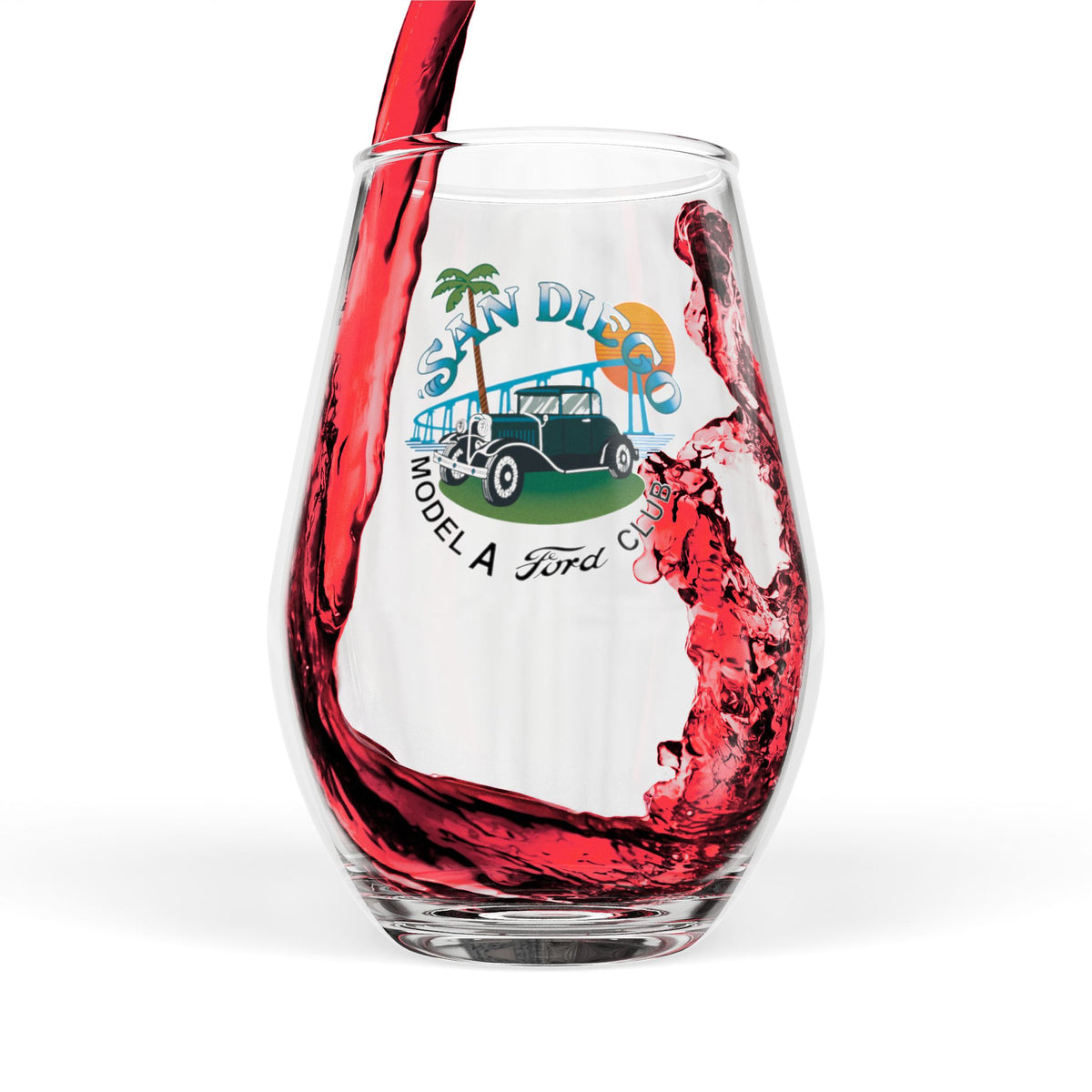 San Diego Model A Ford Club Stemless Wine Glass