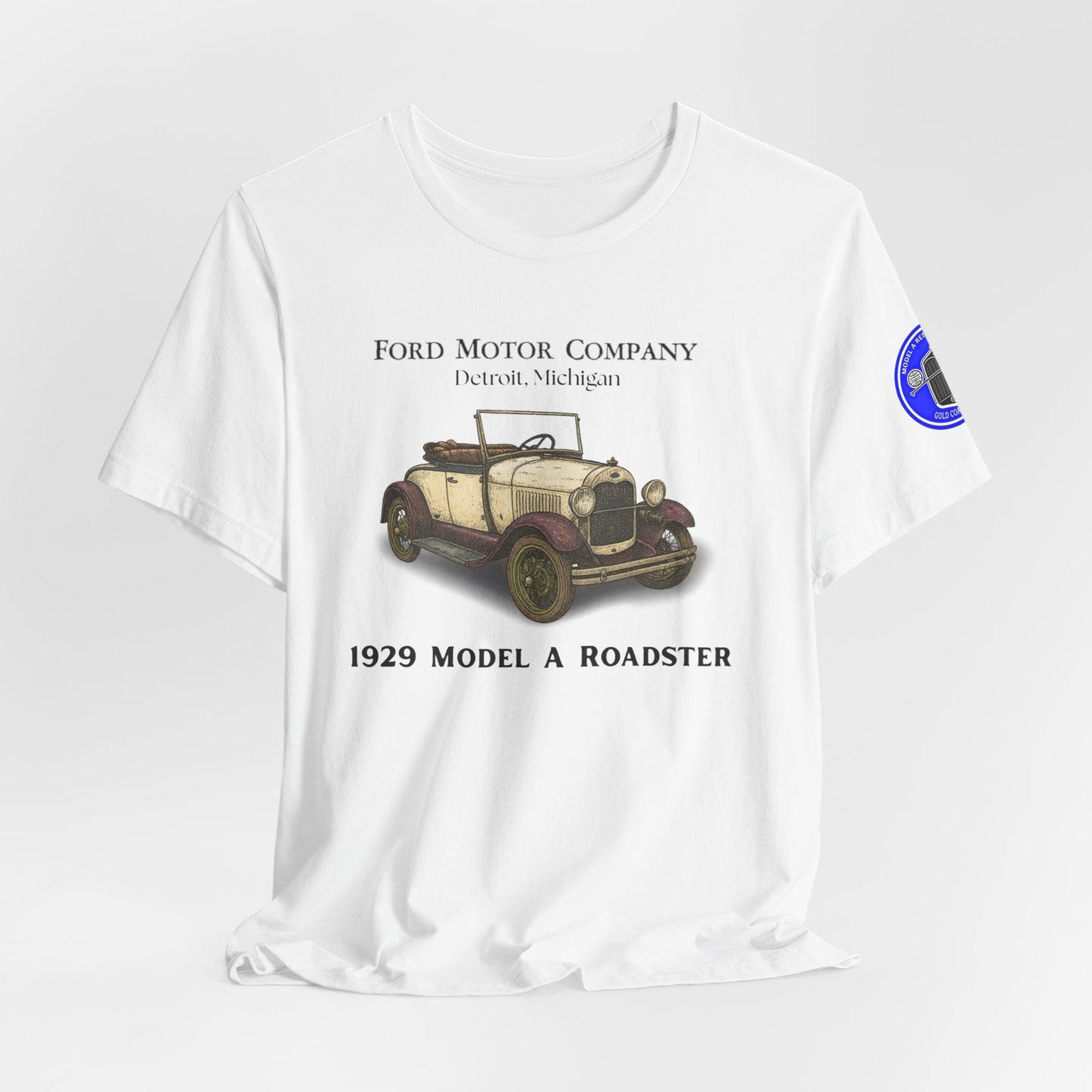 1929 Model A Ford Roadster T-Shirt – Gold Coast Logo on sleeve