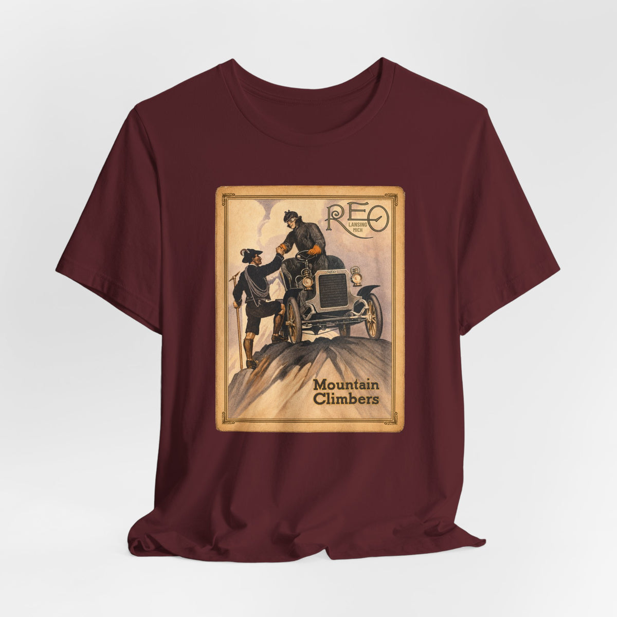 REO Lansing Michigan Mountain Climbers T-Shirt - Unisex Soft Short Sleeve Tee