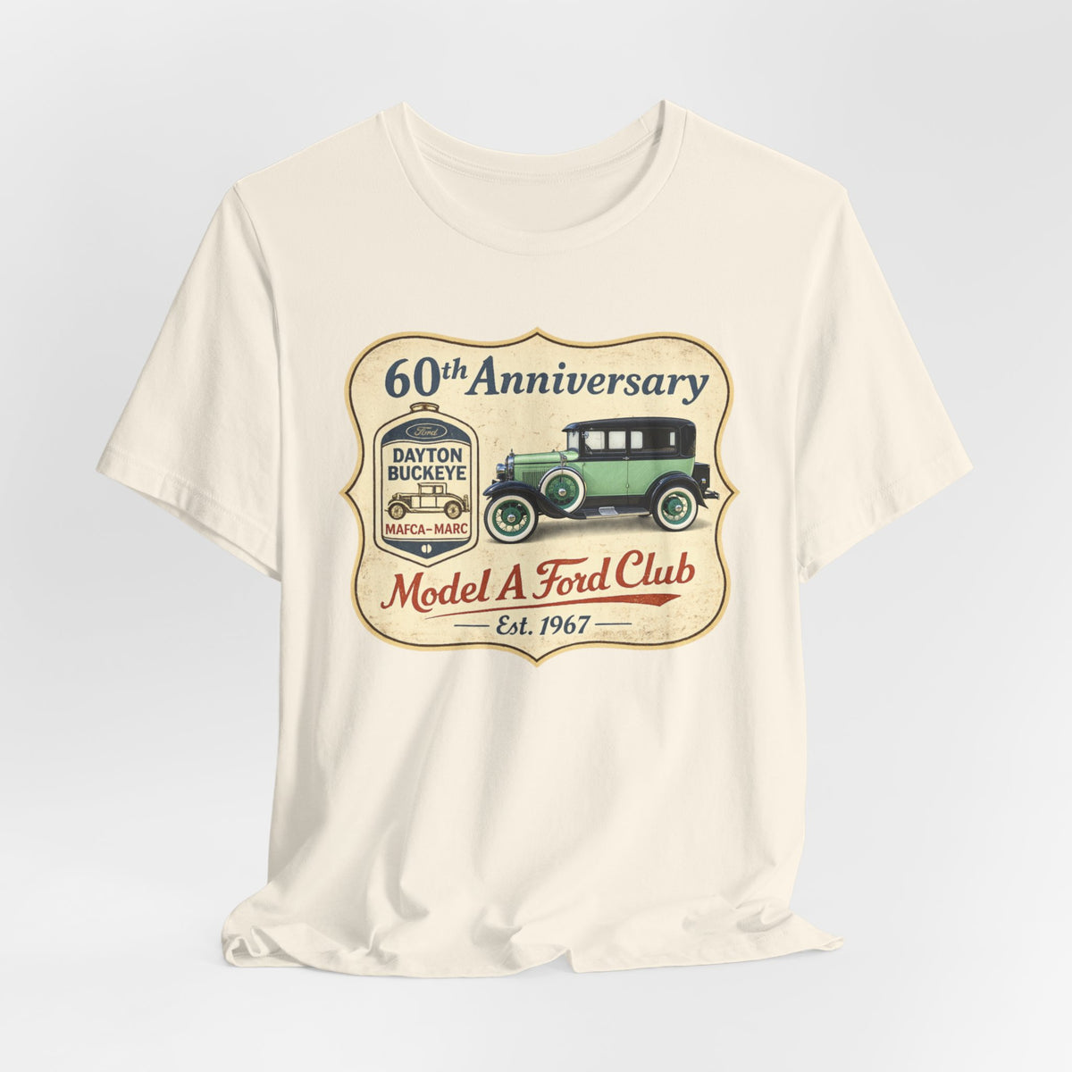 Dayton Buckeye Model A Ford Club 60th Anniversary Tee (1930 Tudor) - Unisex Soft Short Sleeve Tee