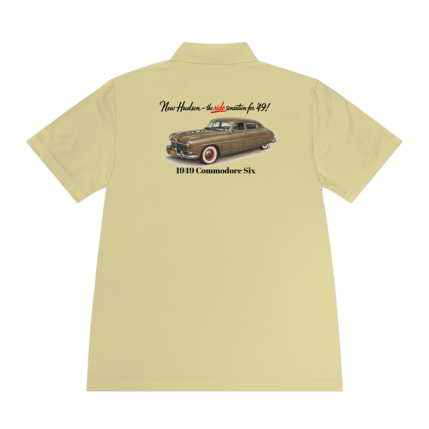 1949 Hudson Commodore Six Polo Shirt — Vintage Hudson Car Graphic Men's Sport Polo (DT)