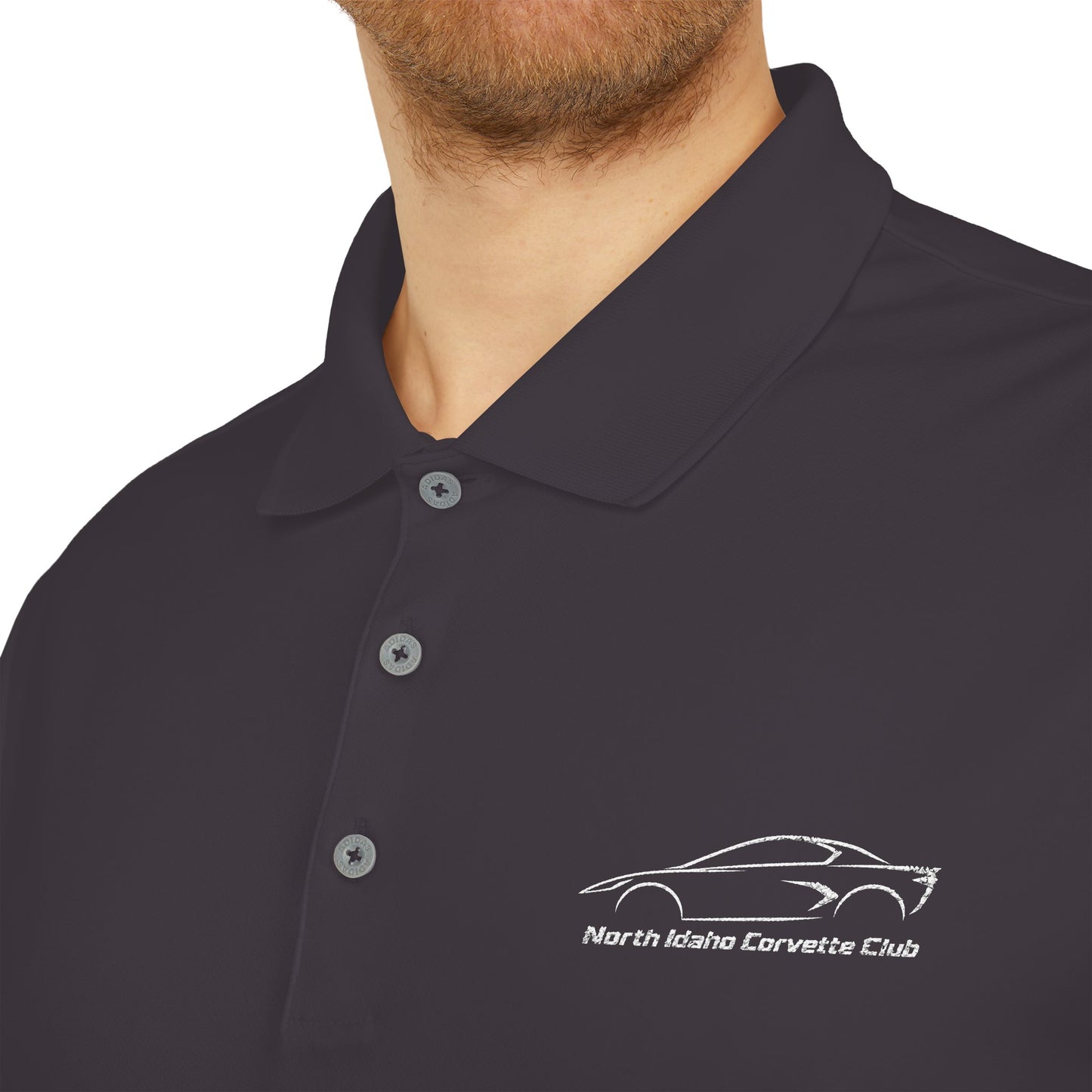 North Idaho Corvette Club White Embroidered Polo — adidas Unisex Performance Polo