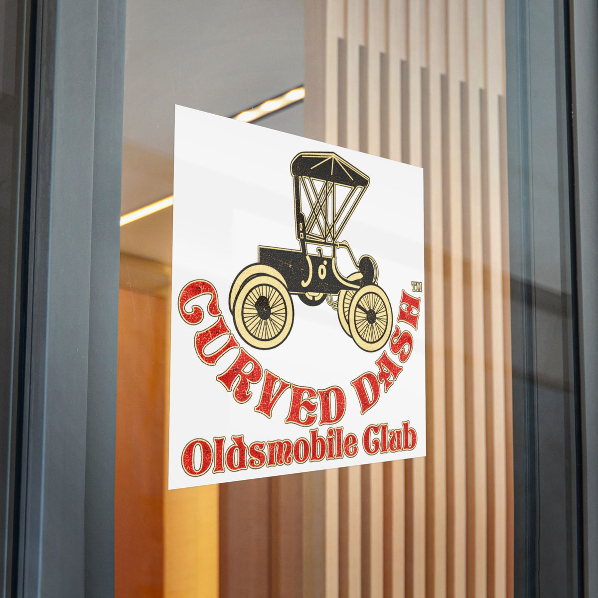 Curved Dash Oldsmobile Club Sticker White Background — Large Stickers that are Great for Trailers!