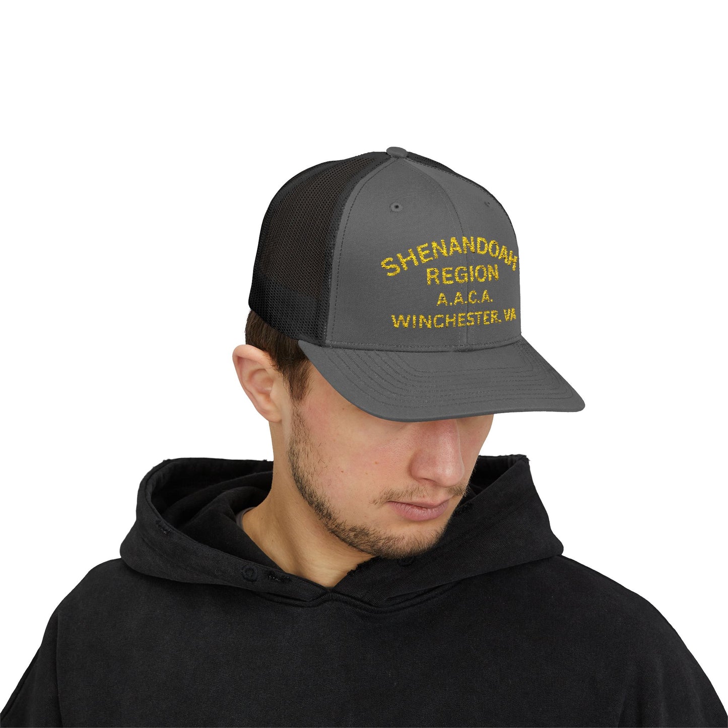 Shenandoah Region Embroidered Trucker Cap — "Shenandoah Region A.A.C.A. Winchester, VA" Mesh Snapback
