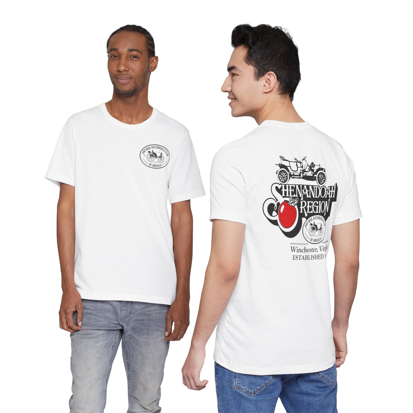 Shenandoah Region AACA Winchester VA Tee - Small AACA Logo Front and Large Shenandoah Region AACA Logo on Back