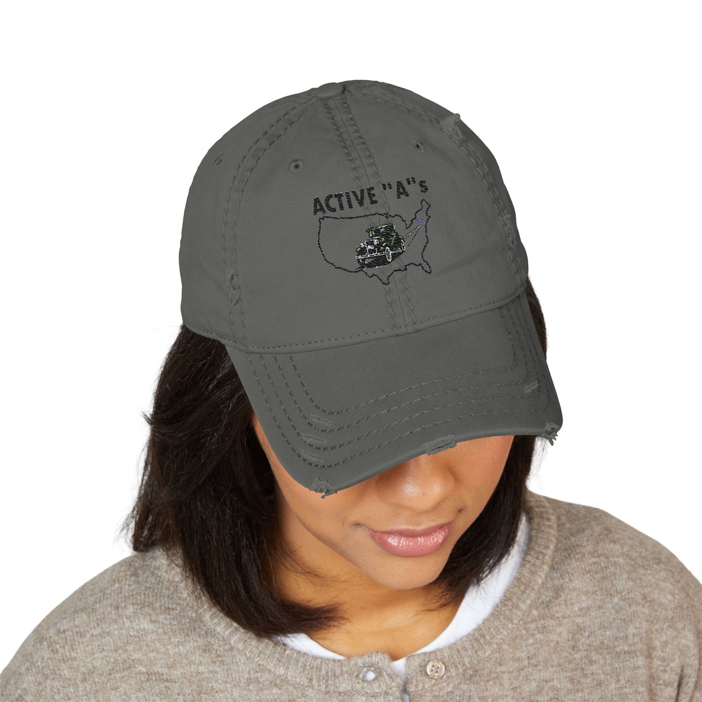 Active A's - Distressed Dad Hat with Embroidered Design