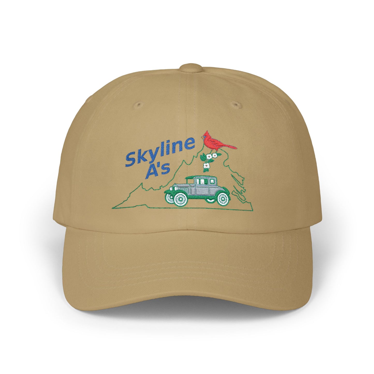 Skyline A's Embroidered Dad Hat — Vintage Car & Cardinal Design