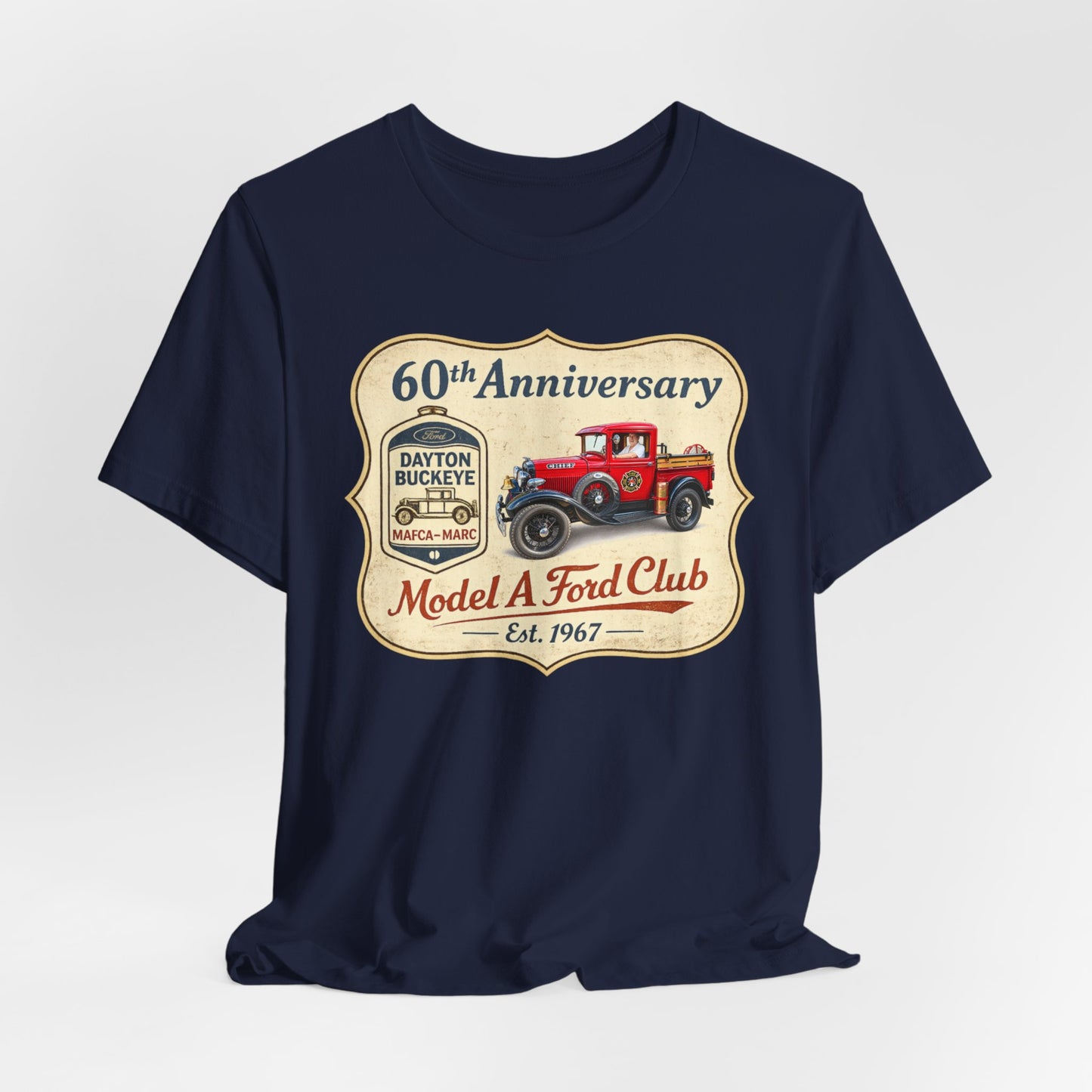 Dayton Buckeye Model A Ford Club 60th Anniversary Tee (LTG) - Vintage Red Fire Truck Tee