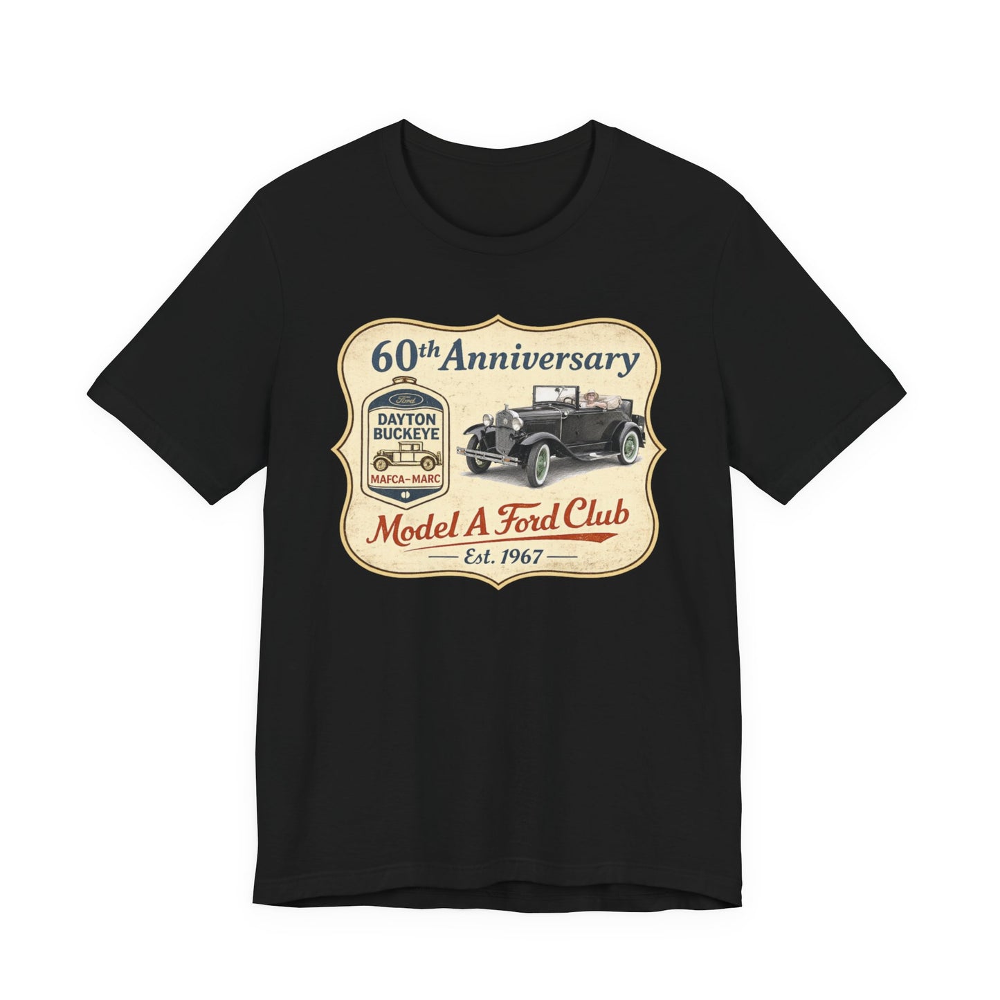 Dayton Buckeye Model A Ford Club 60th Anniversary Tee Roadster (LTG) - Unisex Jersey Short Sleeve Tee