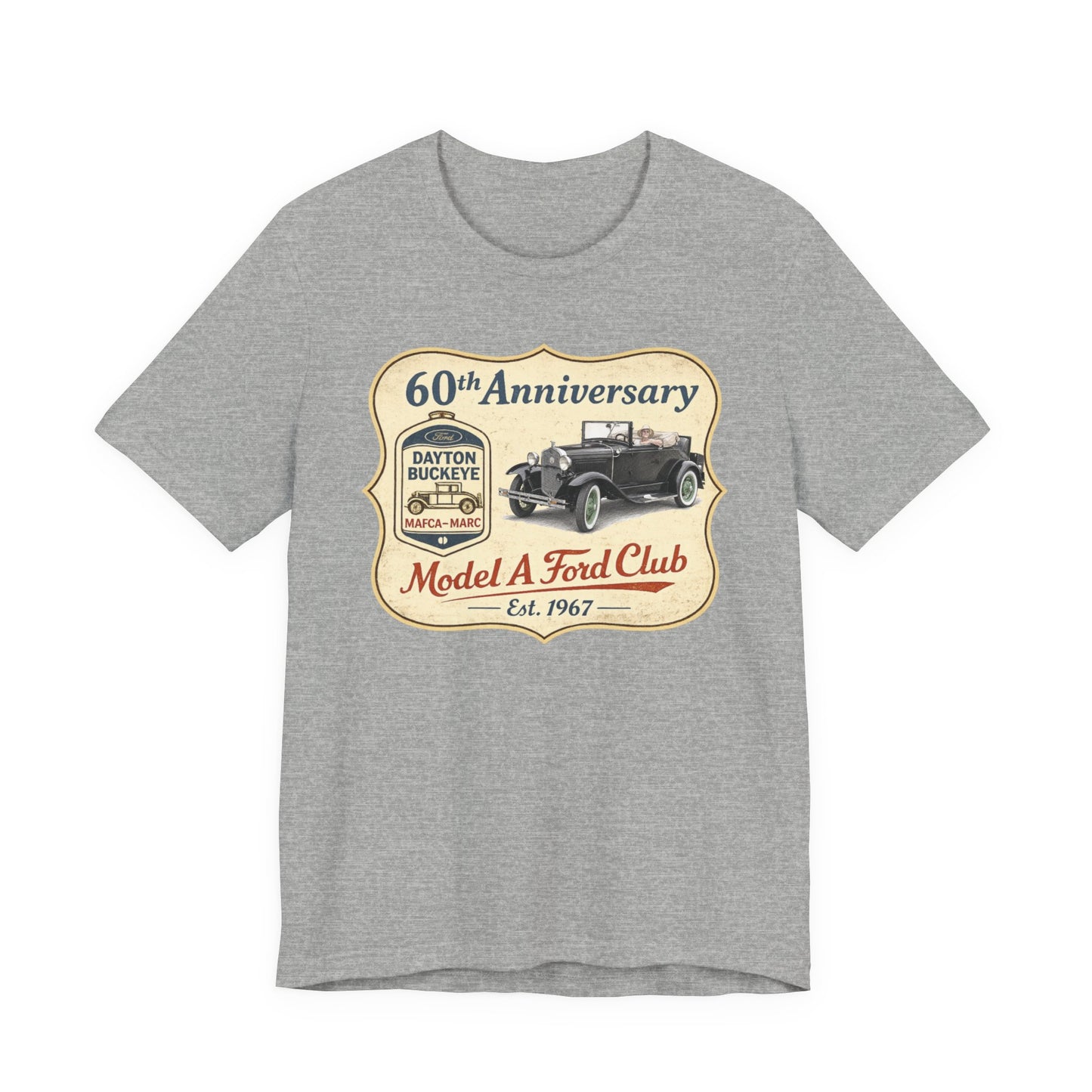 Dayton Buckeye Model A Ford Club 60th Anniversary Tee Roadster (LTG) - Unisex Jersey Short Sleeve Tee