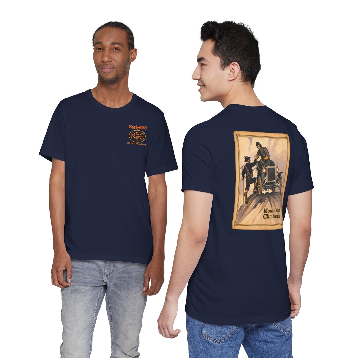 REO Lansing Michigan Mountain Climbers Tee — Unisex Soft Short Sleeve Tee