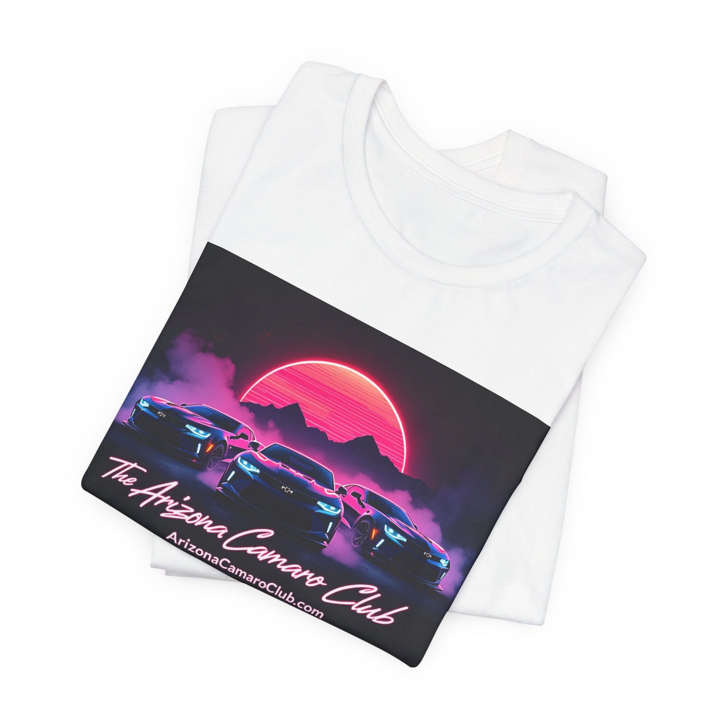 Retro Sunset Camaro Club T-Shirt — "The Arizona Camaro Club" Neon Car Tee