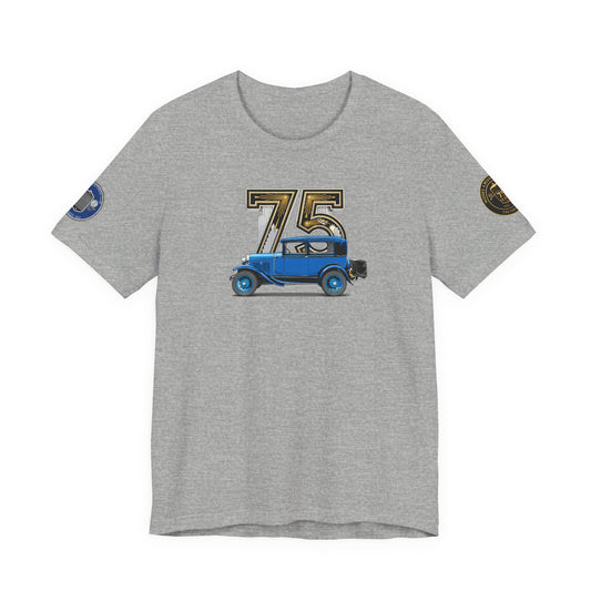 MARC 75th Anniversary T-shirt with blue sedan and MARC logos on both sleeves