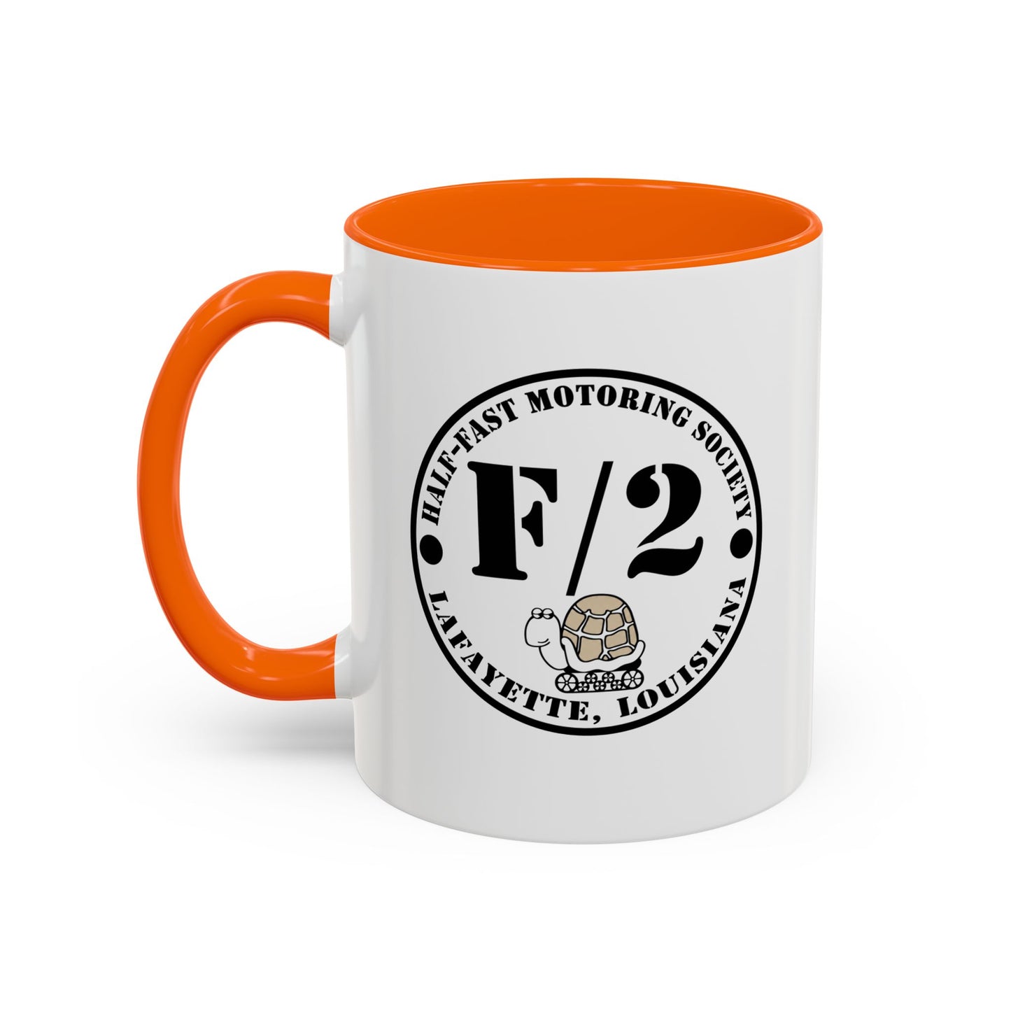 F/2 Half-Fast Motoring Society Accent Coffee Mug — Lafayette, Louisiana Emblem (11/15oz)
