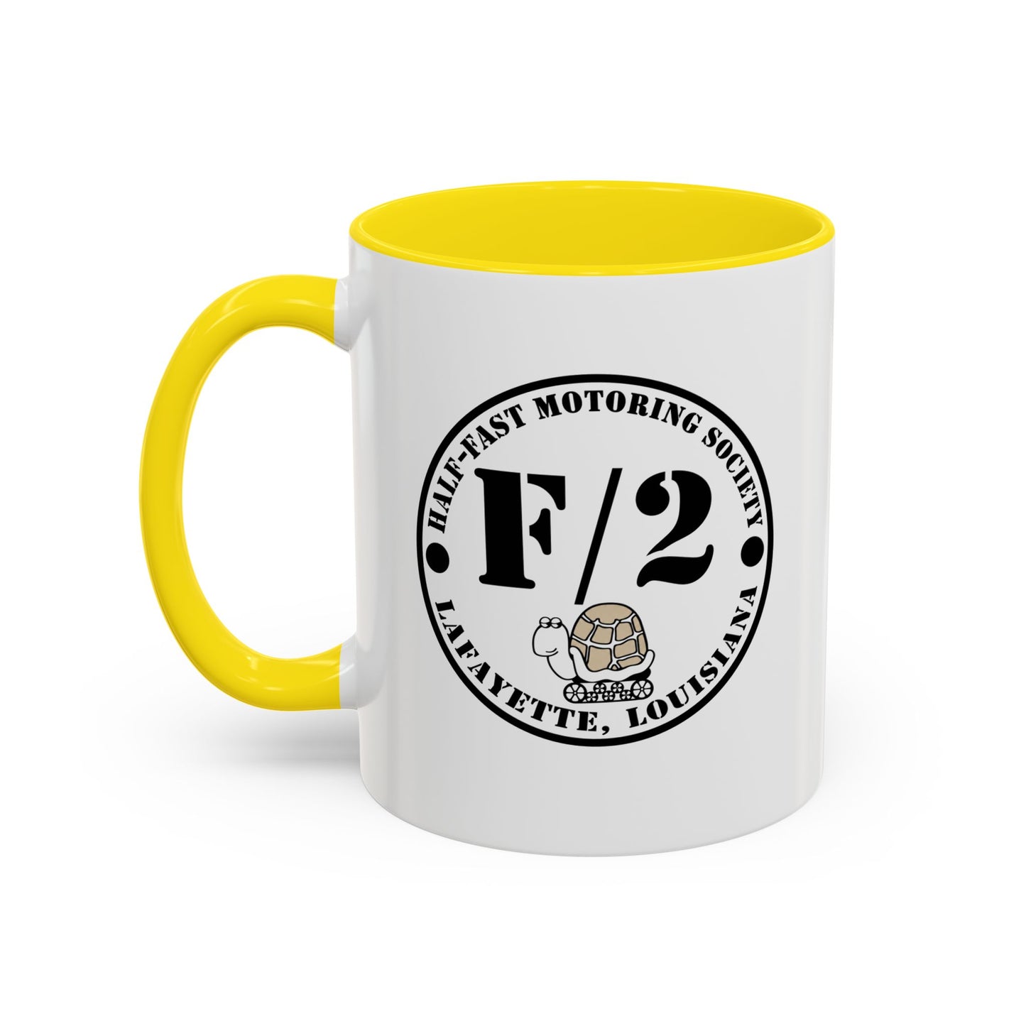 F/2 Half-Fast Motoring Society Accent Coffee Mug — Lafayette, Louisiana Emblem (11/15oz)