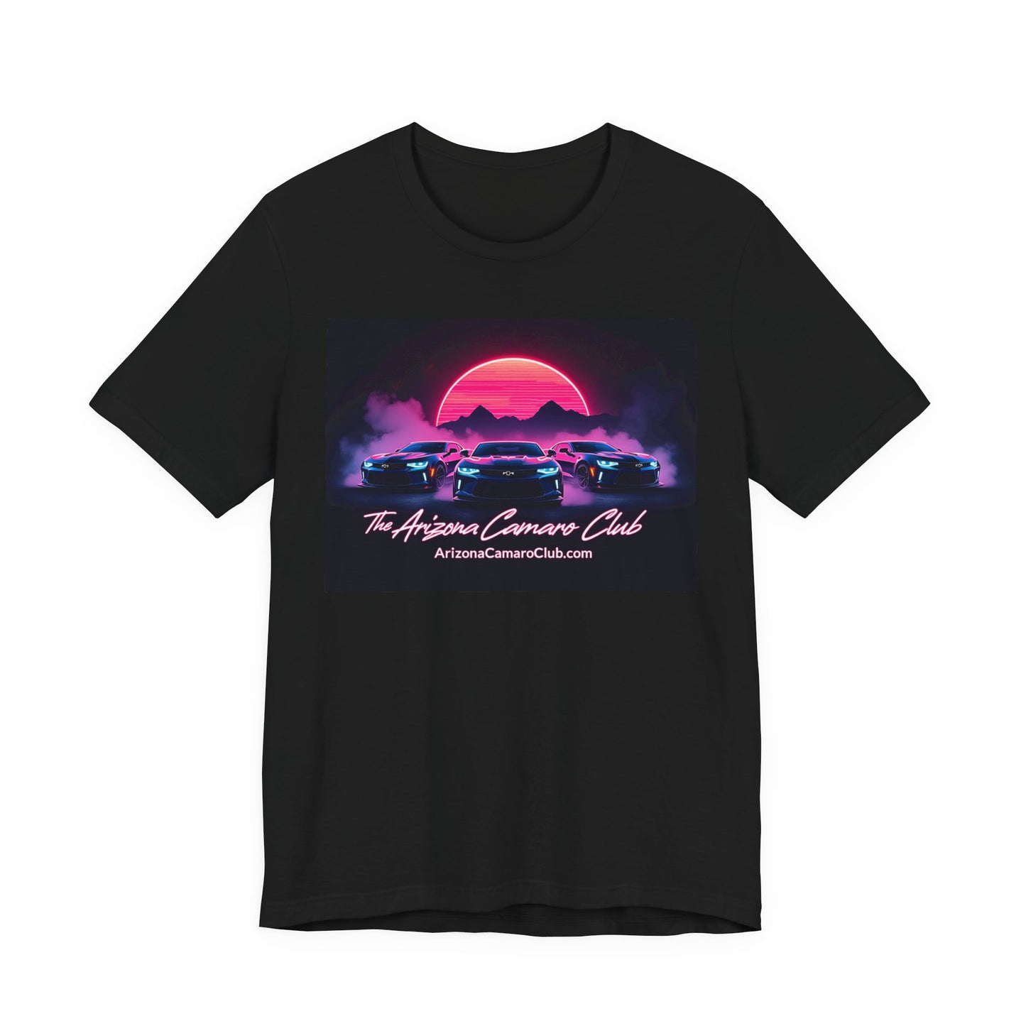Retro Sunset Camaro Club T-Shirt — "The Arizona Camaro Club" Neon Car Tee