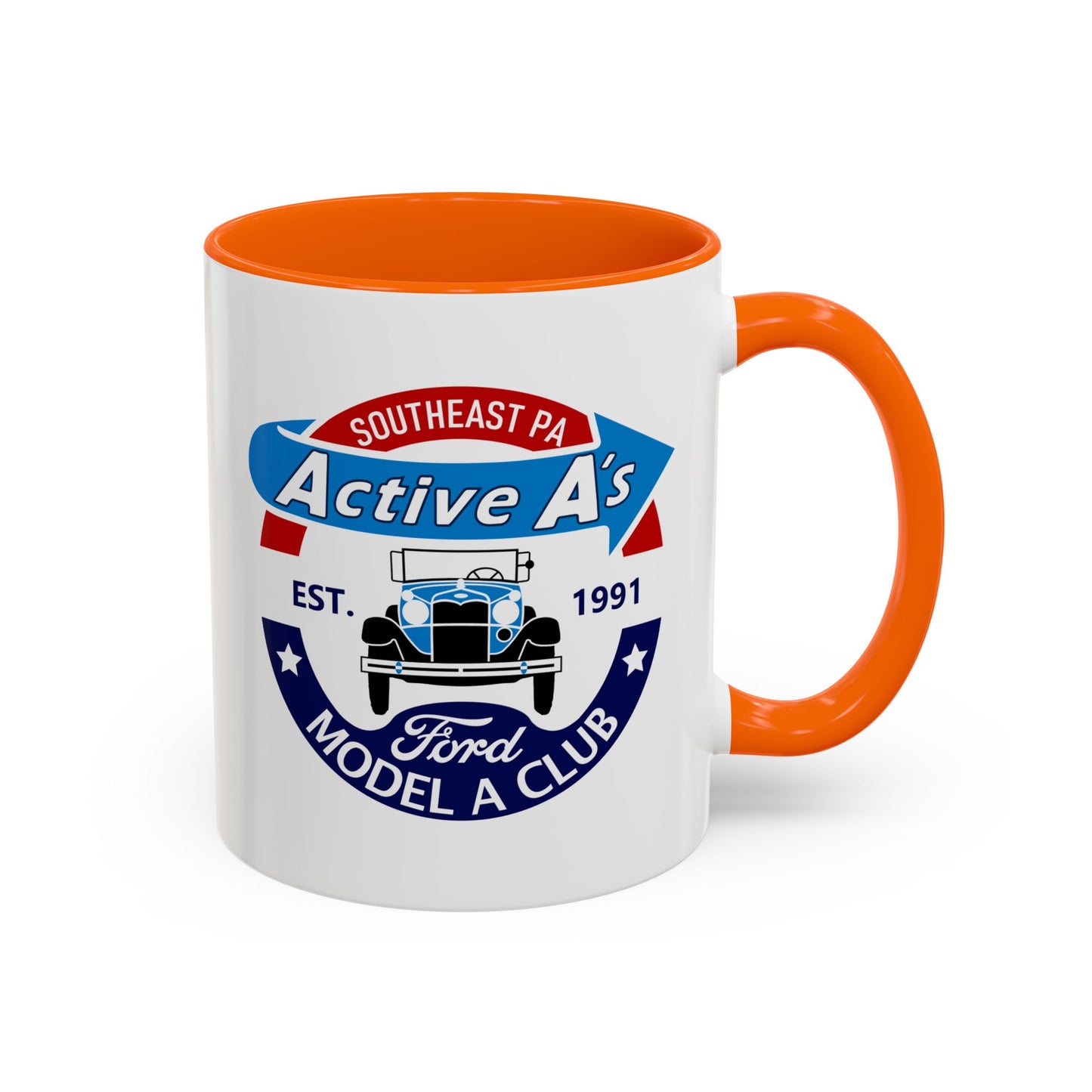 Ford Model A Club Coffee Mug — "Active A's" Southeast PA Vintage Car Design (11/15 oz)