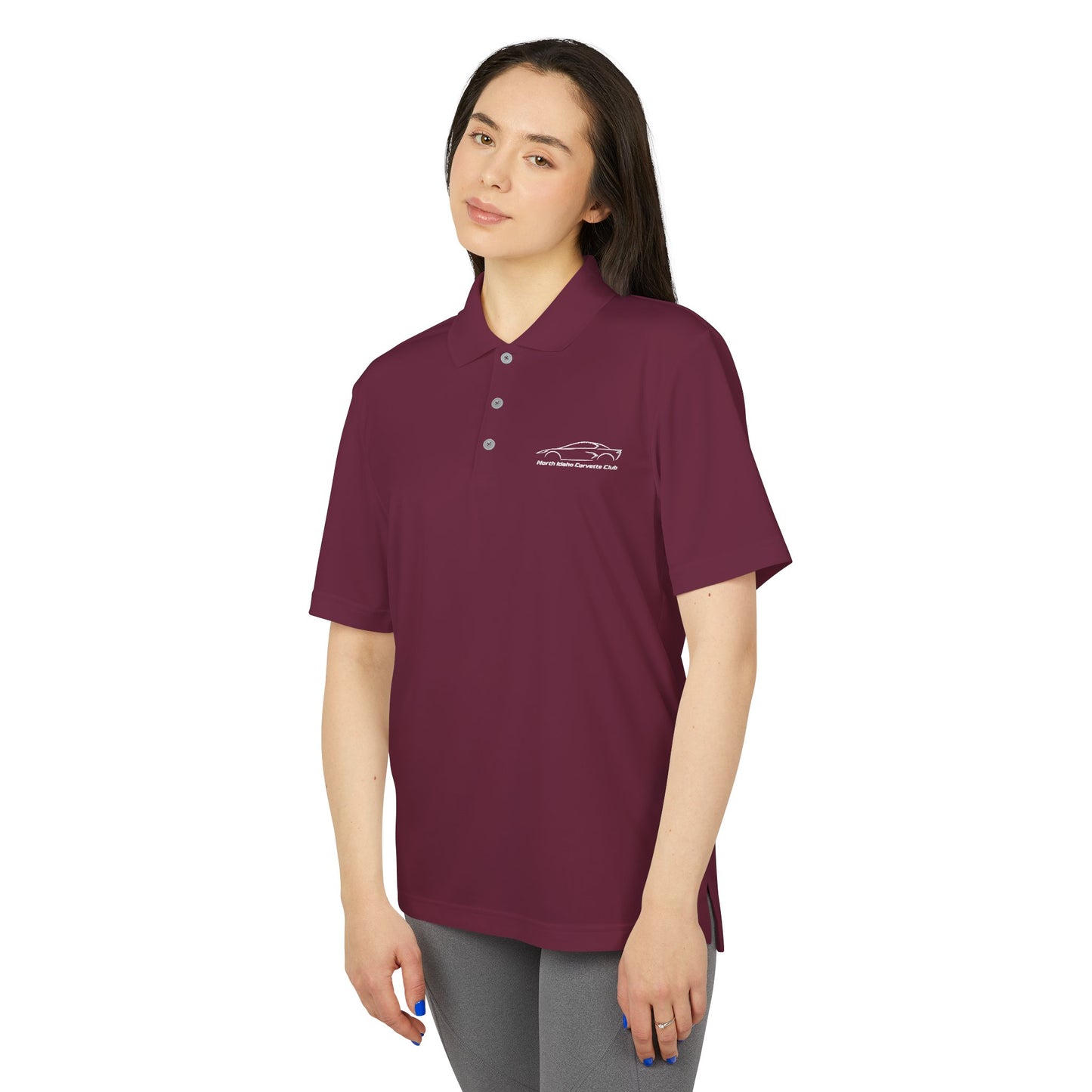 North Idaho Corvette Club White Embroidered Polo — adidas Unisex Performance Polo