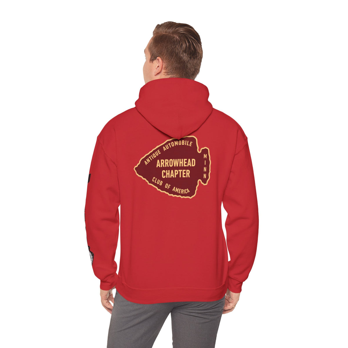 Arrowhead Chapter AACA Club Hoodie — "I'd Rather Be in My Antique Car" plus Sleeve and Back Images