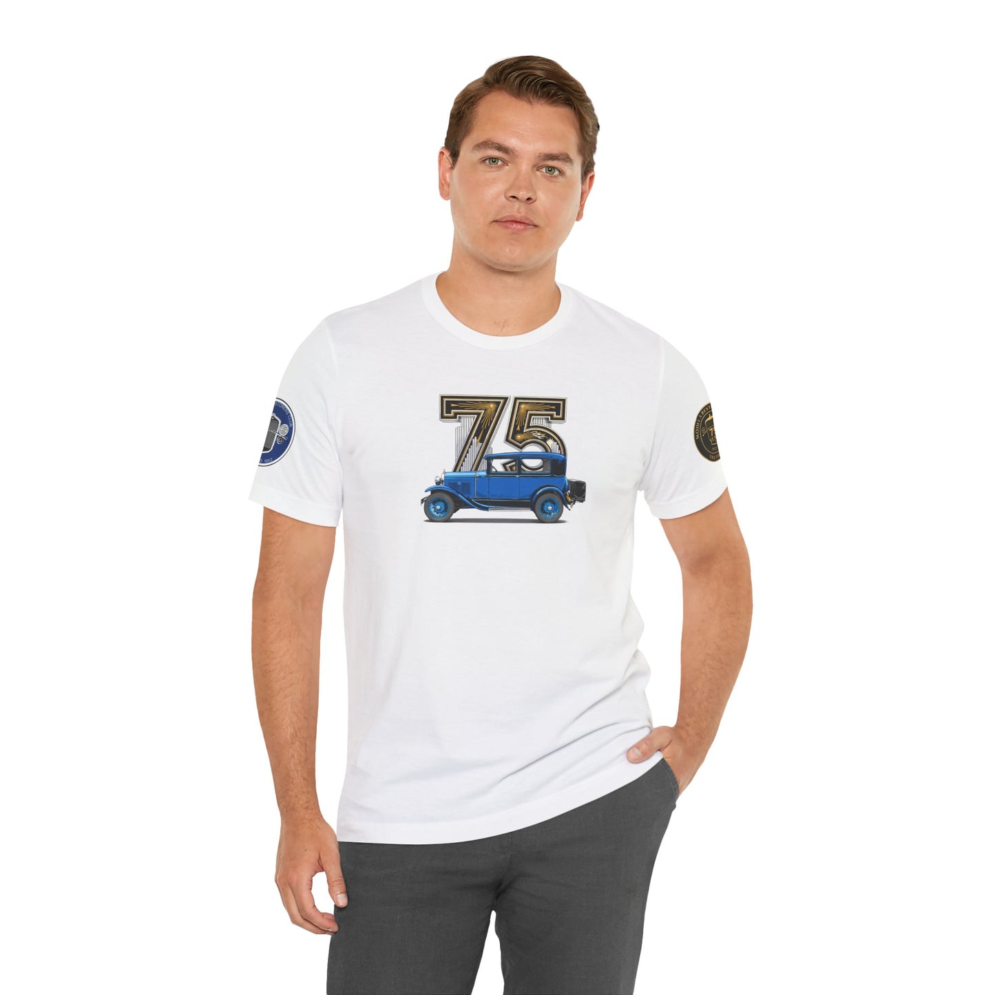 MARC 75th Anniversary T-shirt with blue sedan and MARC logos on both sleeves