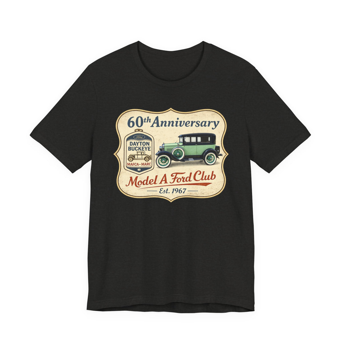 Dayton Buckeye Model A Ford Club 60th Anniversary Tee (1930 Tudor) - Unisex Soft Short Sleeve Tee