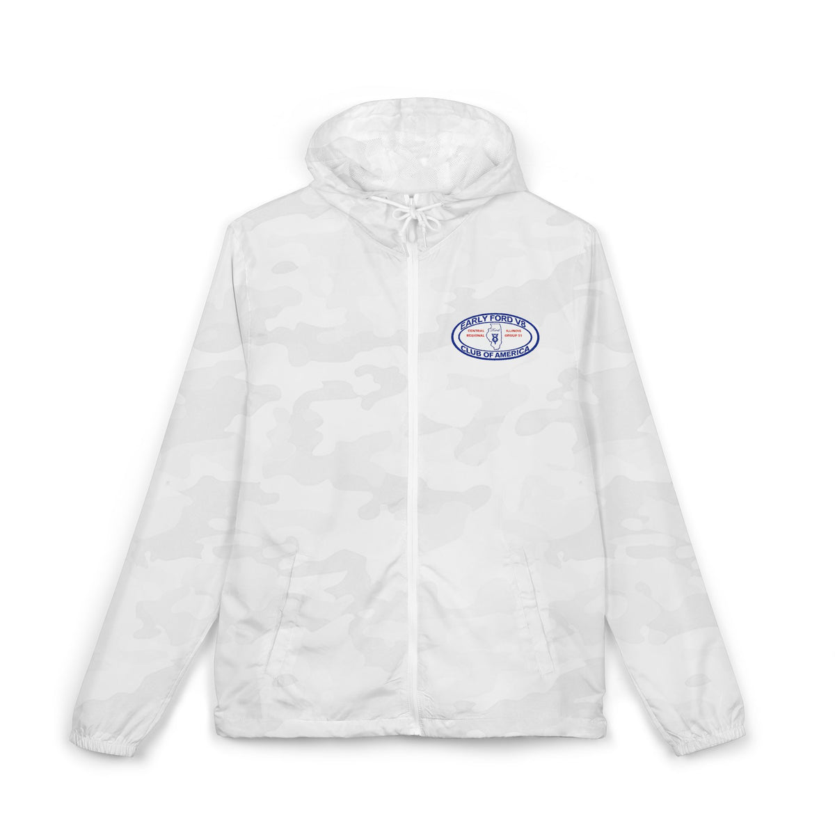 Central Illinois Early Ford V8 Windbreaker Jacket with Front and Back Logos