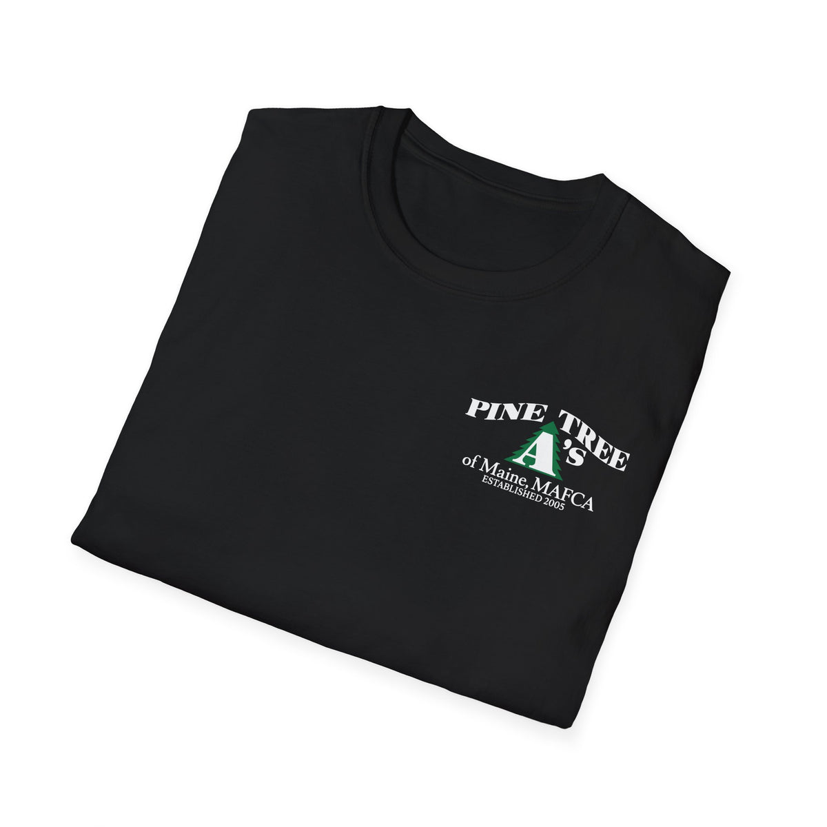 Pine Tree A's of Maine, MAFCA T‑Shirt with Front and Back Logos — Unisex Softstyle T-Shirt