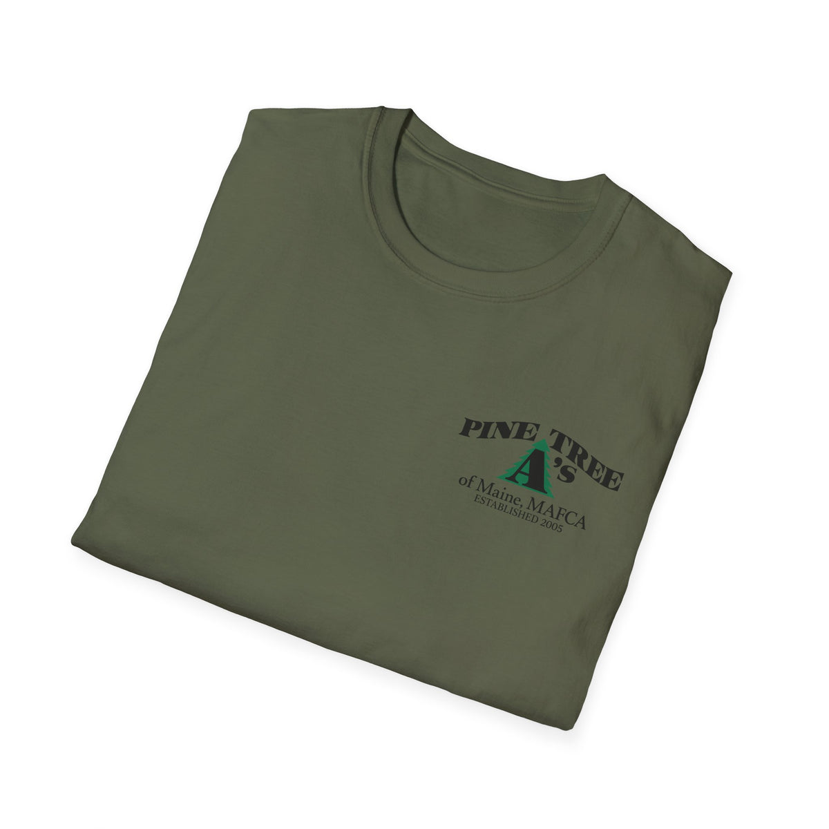 Pine Tree A's of Maine, MAFCA T‑Shirt with Front and Back Logos — Unisex Softstyle T-Shirt
