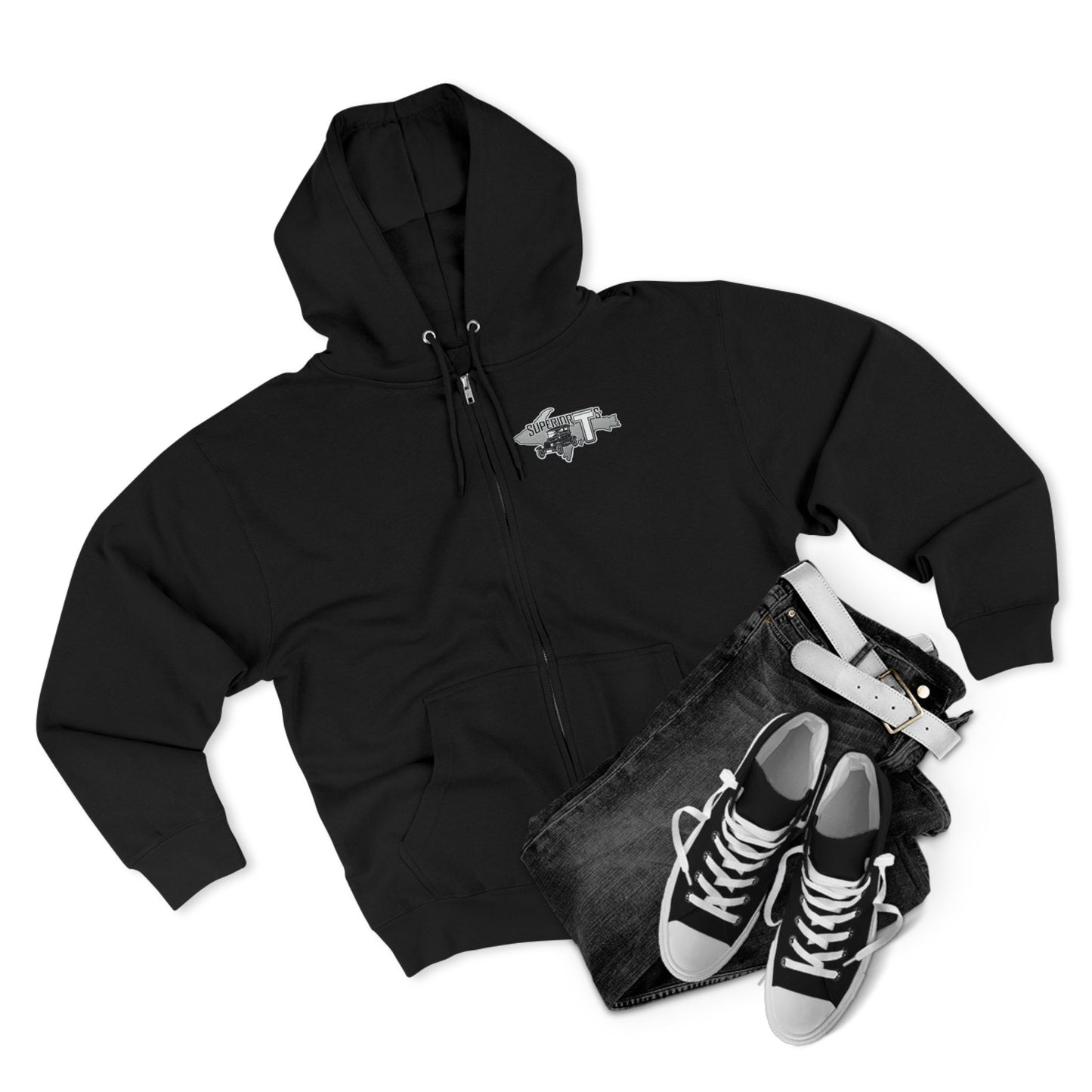 Superior T's Zip Hoodie — Front and back logos