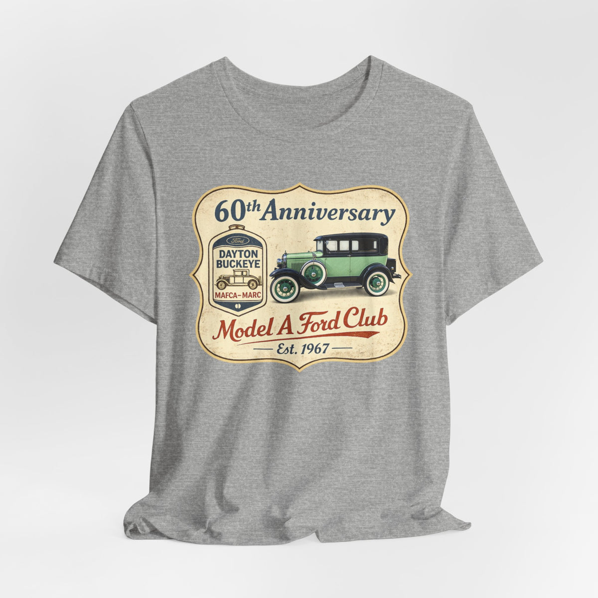 Dayton Buckeye Model A Ford Club 60th Anniversary Tee (1930 Tudor) - Unisex Soft Short Sleeve Tee