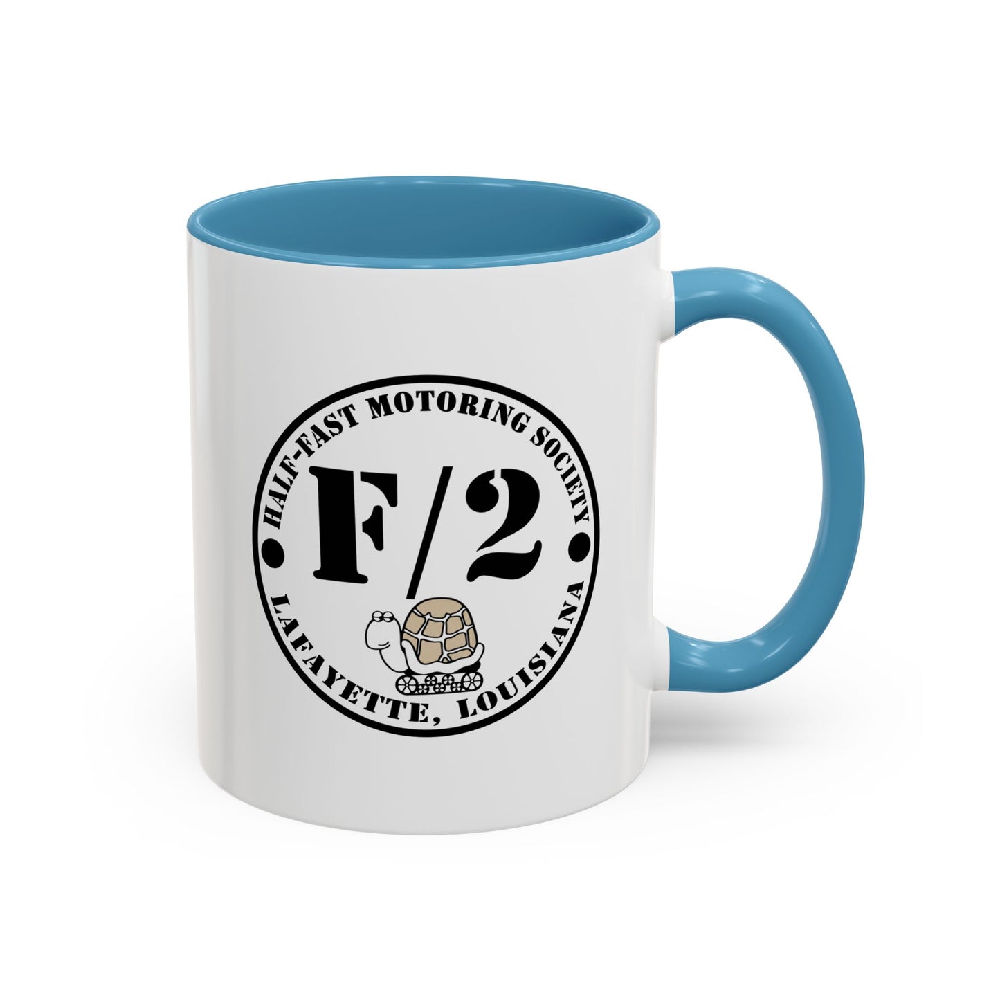 F/2 Half-Fast Motoring Society Accent Coffee Mug — Lafayette, Louisiana Emblem (11/15oz)