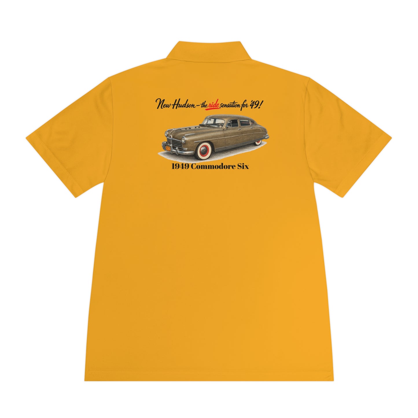 1949 Hudson Commodore Six Polo Shirt — Vintage Hudson Car Graphic Men's Sport Polo (DT)